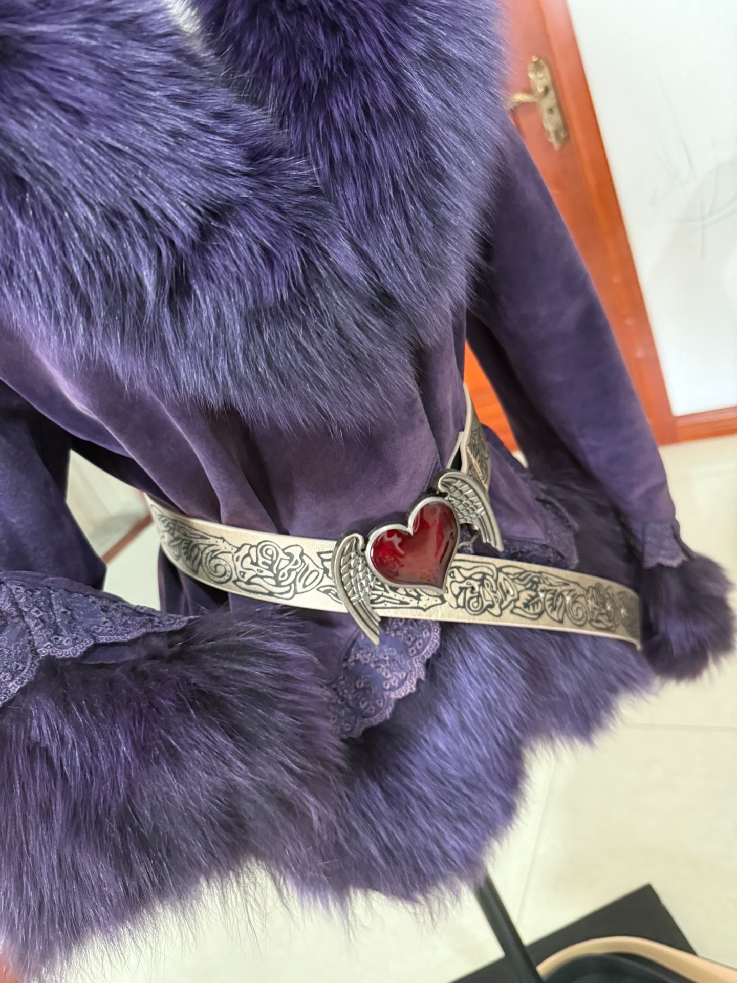 Vintage purple genuine fur coat
