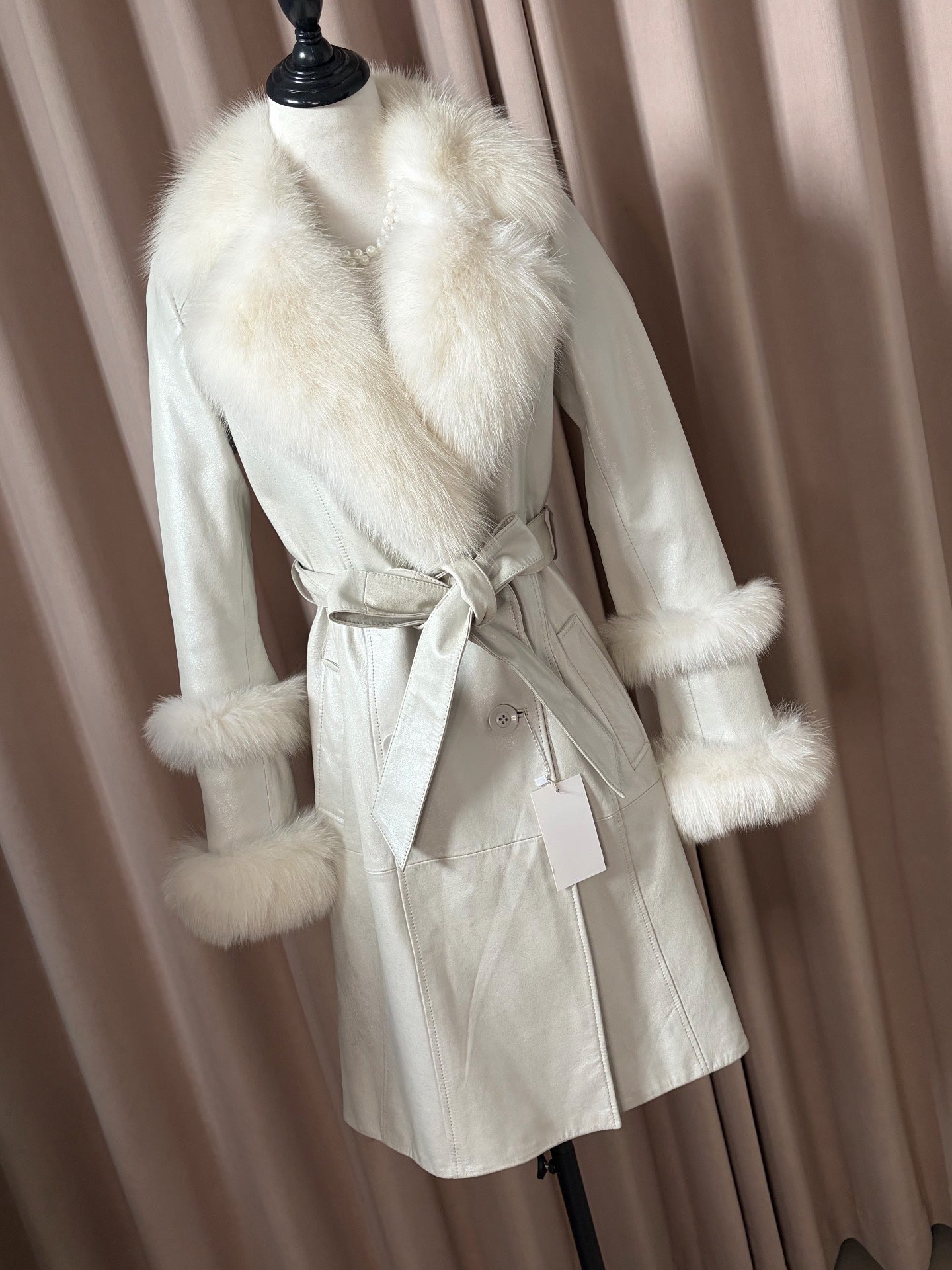 Vintage white genuine fur and leather coat