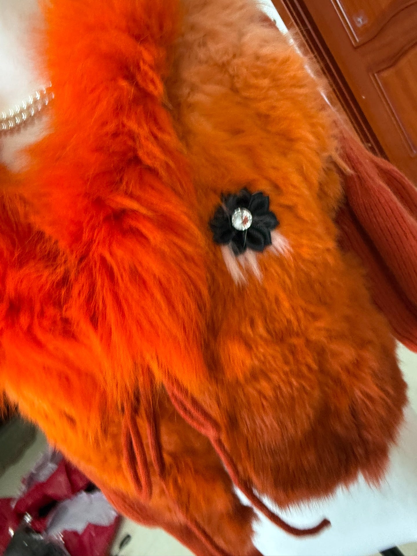 Vintage orange knit jacket with fox fur collar