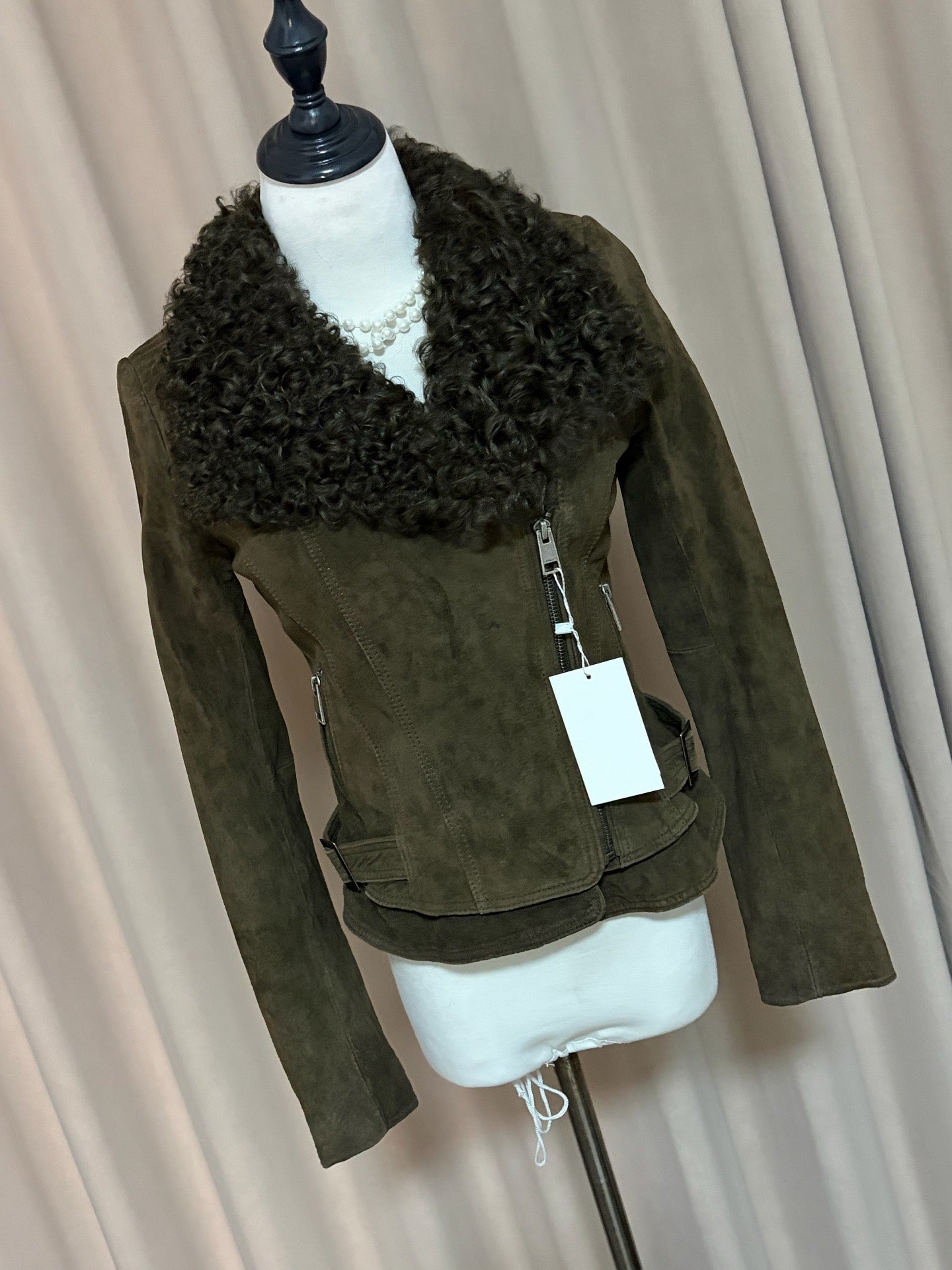 Vintage grass-green cropped leather jacket