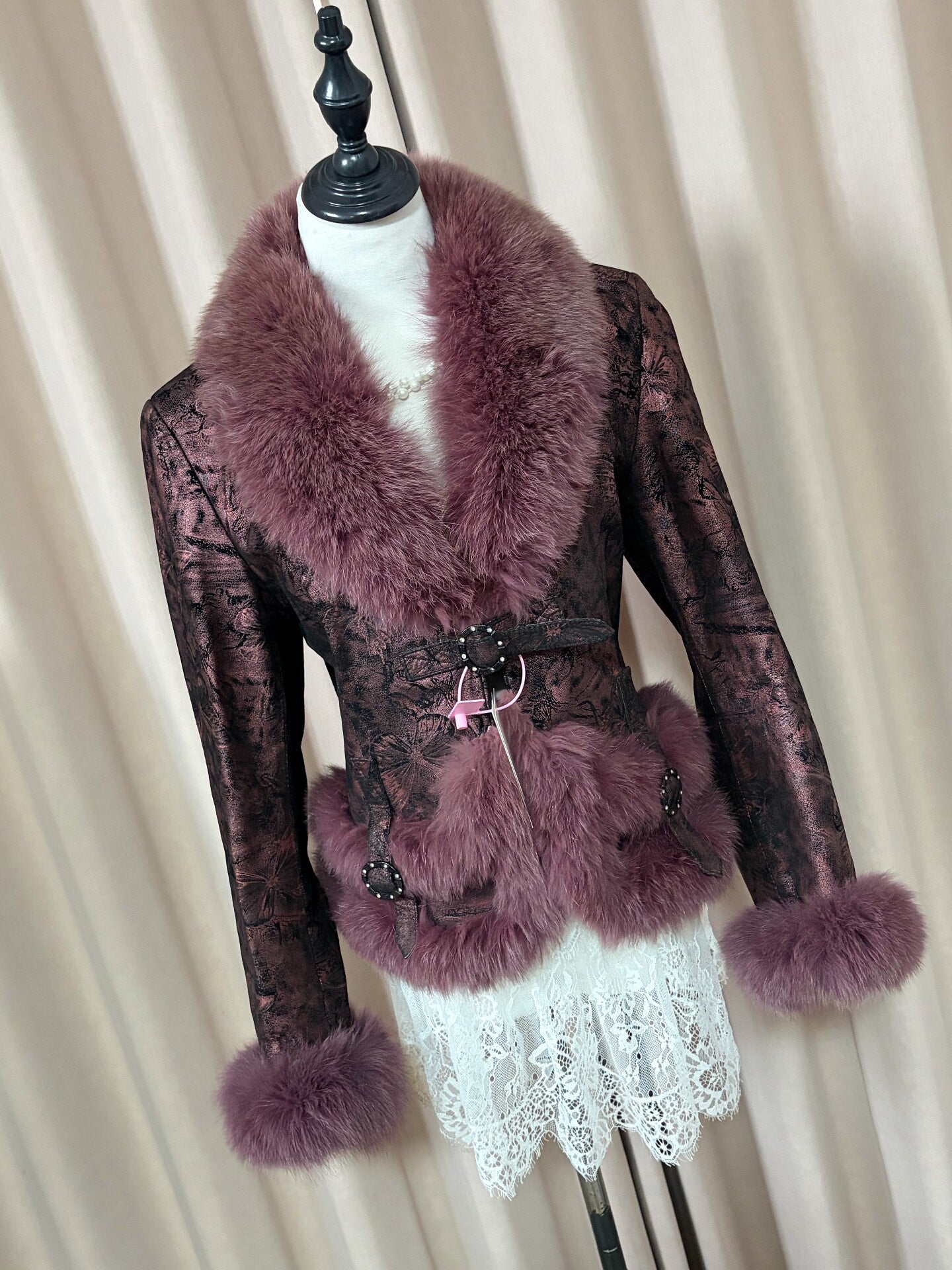 Vintage purple genuine fur coat