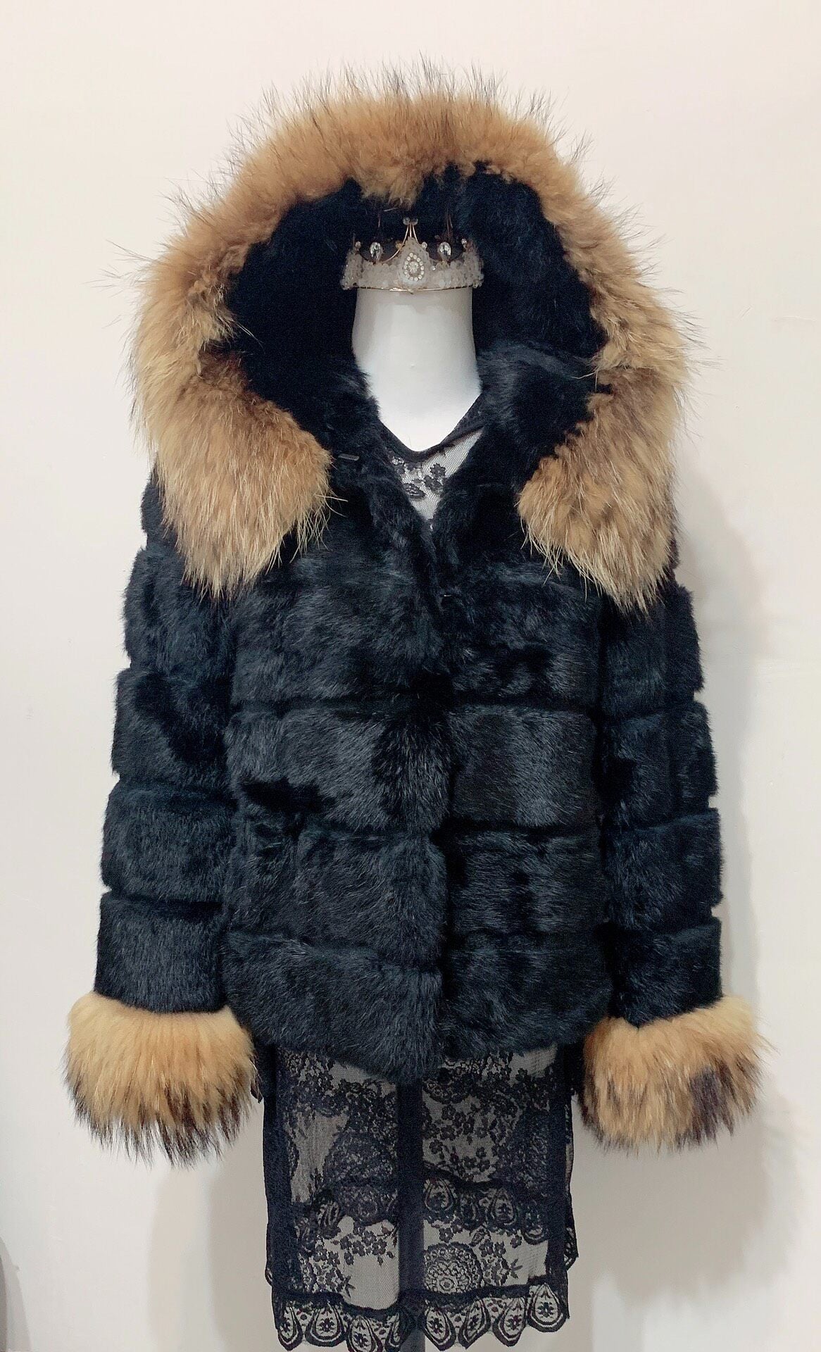 Vintage Black Genuine Fur Coat