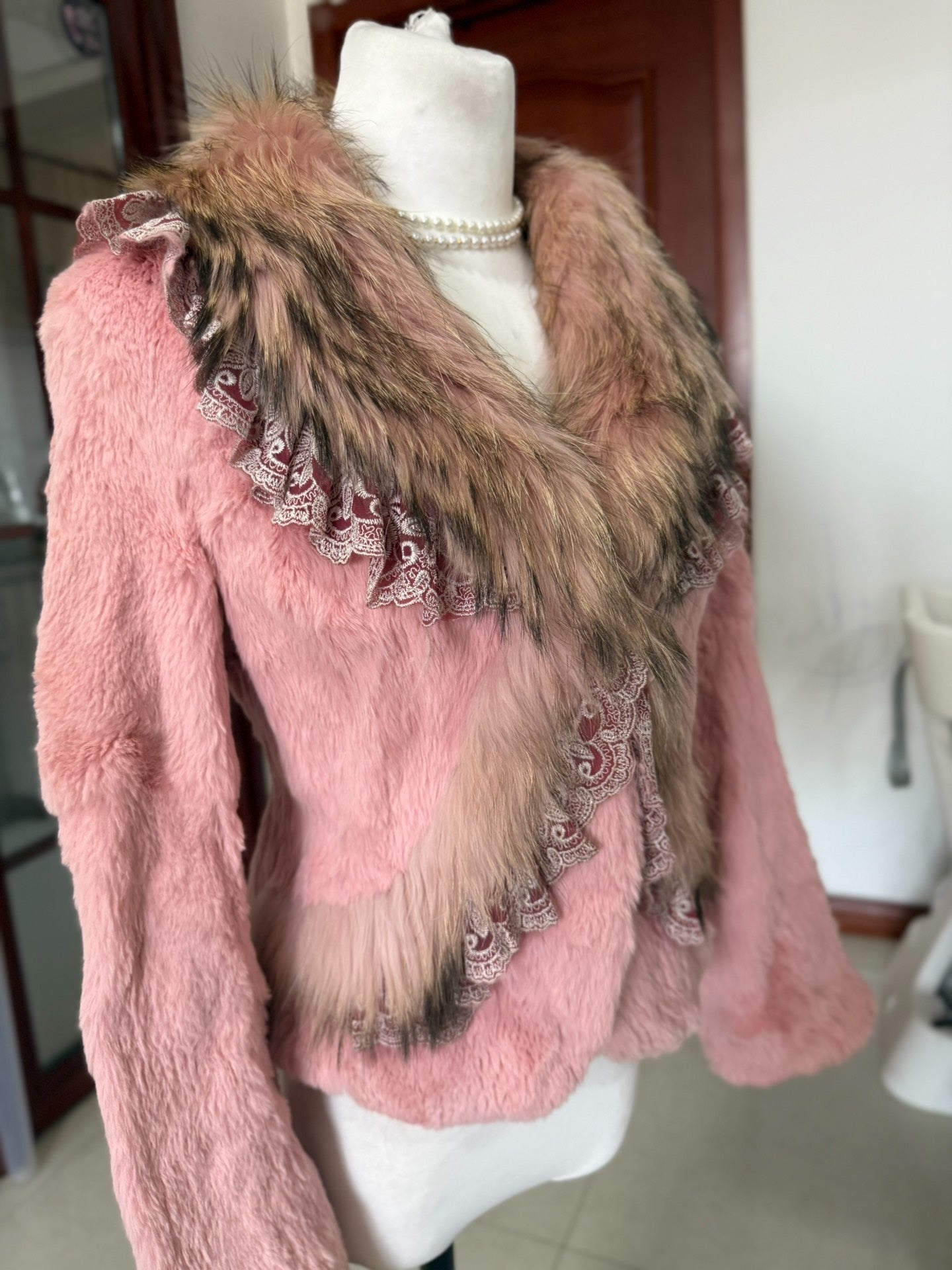 Vintage pink rabbit fur coat