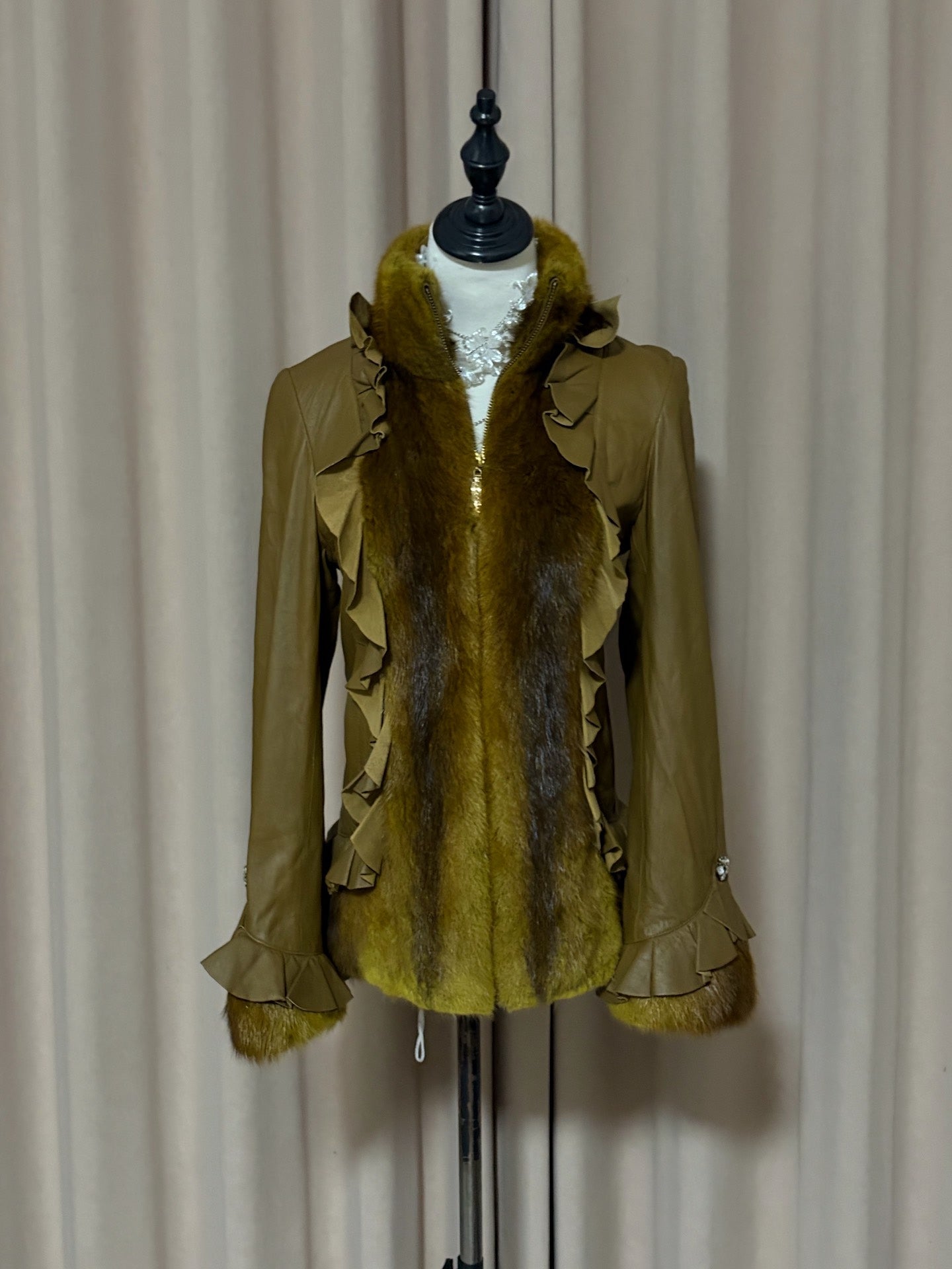 Vintage green genuine fur coat