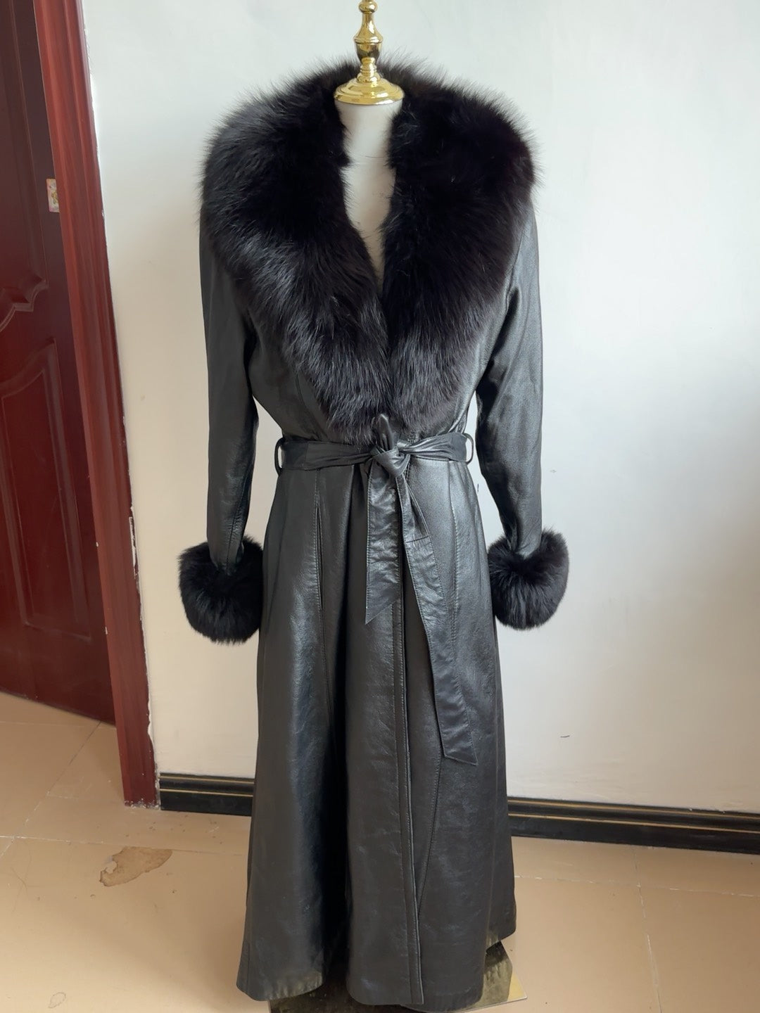 Vintage genuine leather long coat