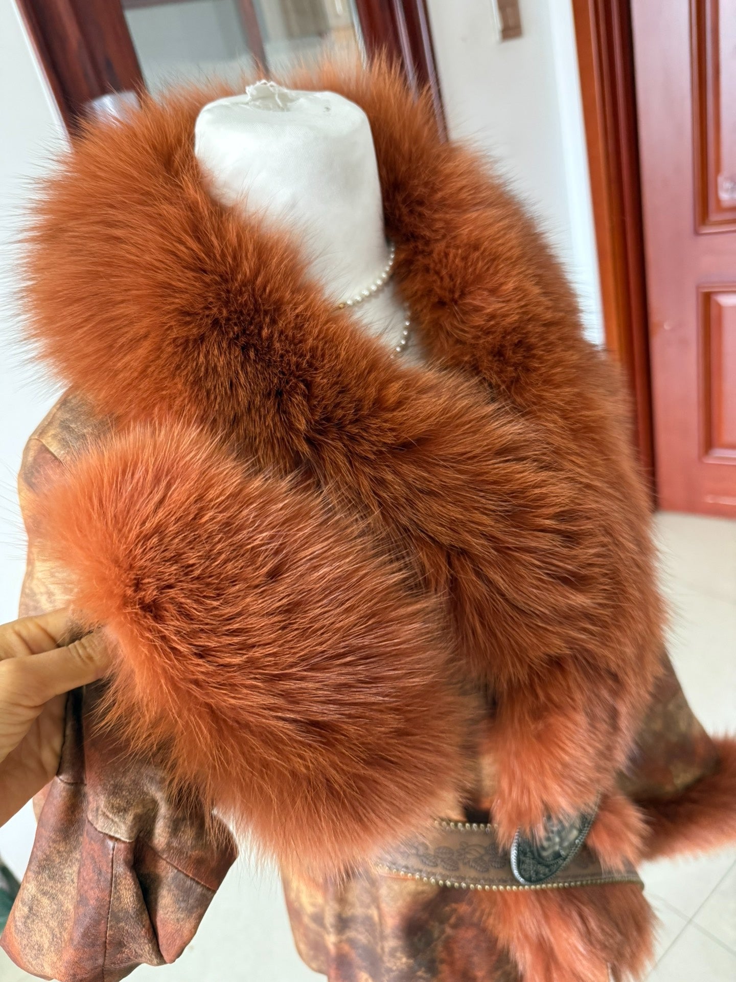 Vintage genuine fur and leather printed coat