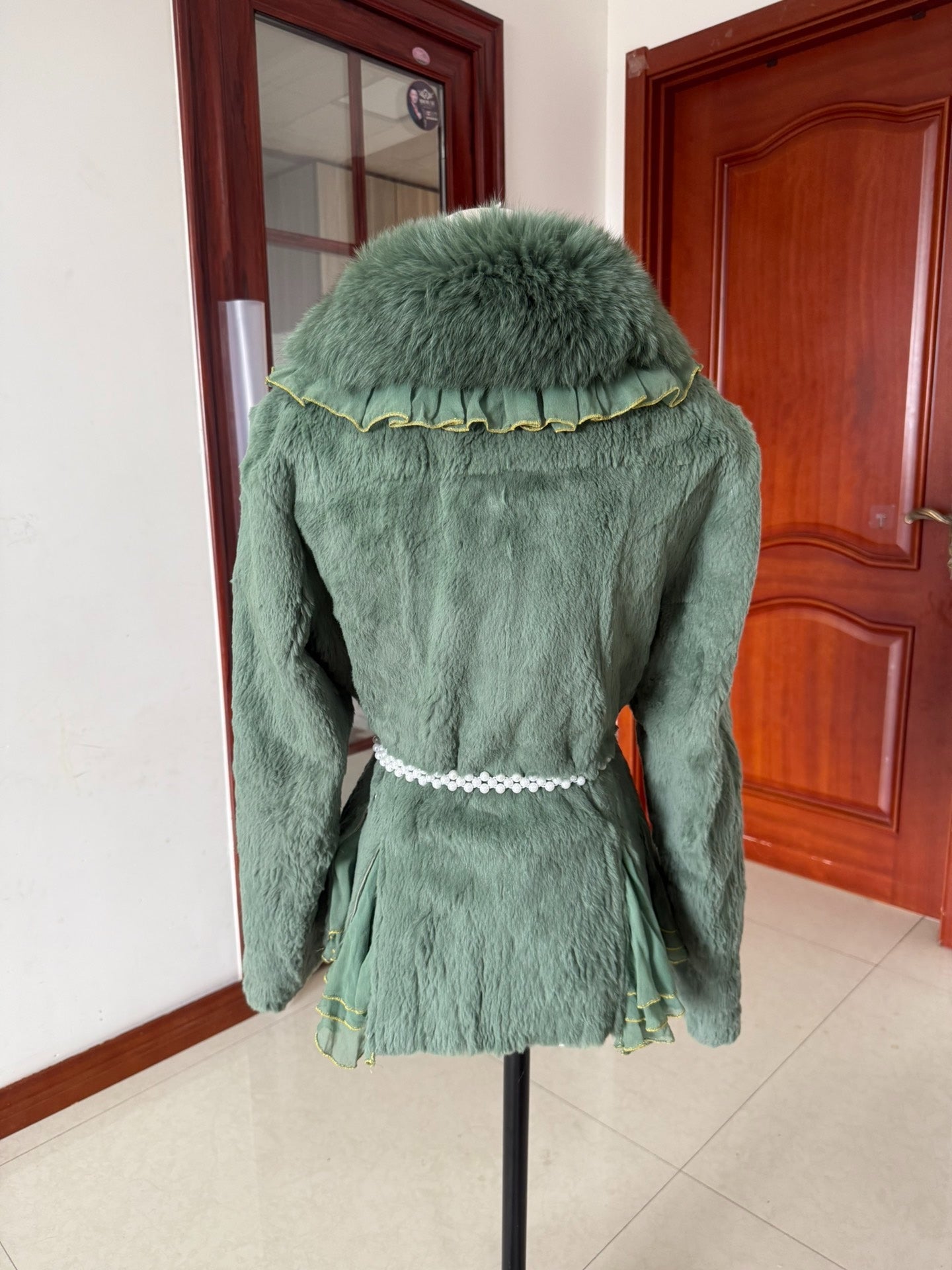 Vintage green fox fur collar coat