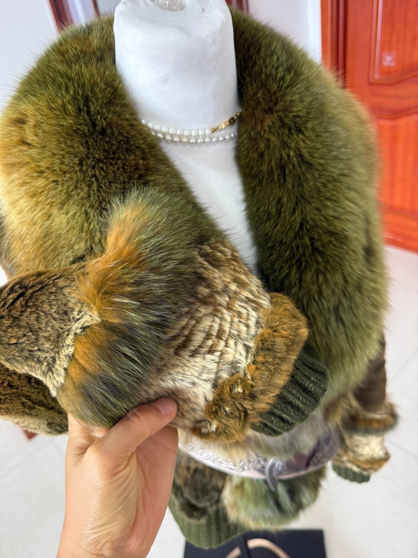 Vintage green genuine fur coat