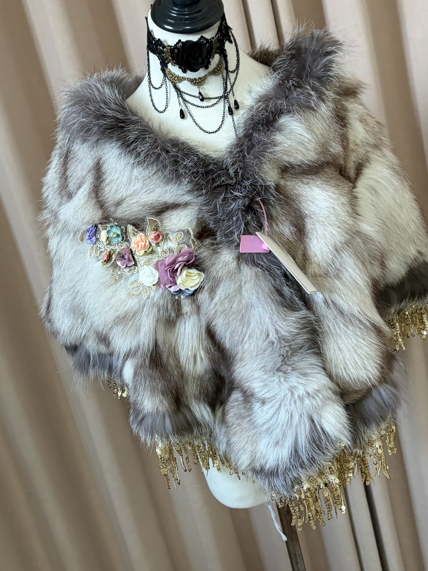 Vintage real fur shawl-style coat