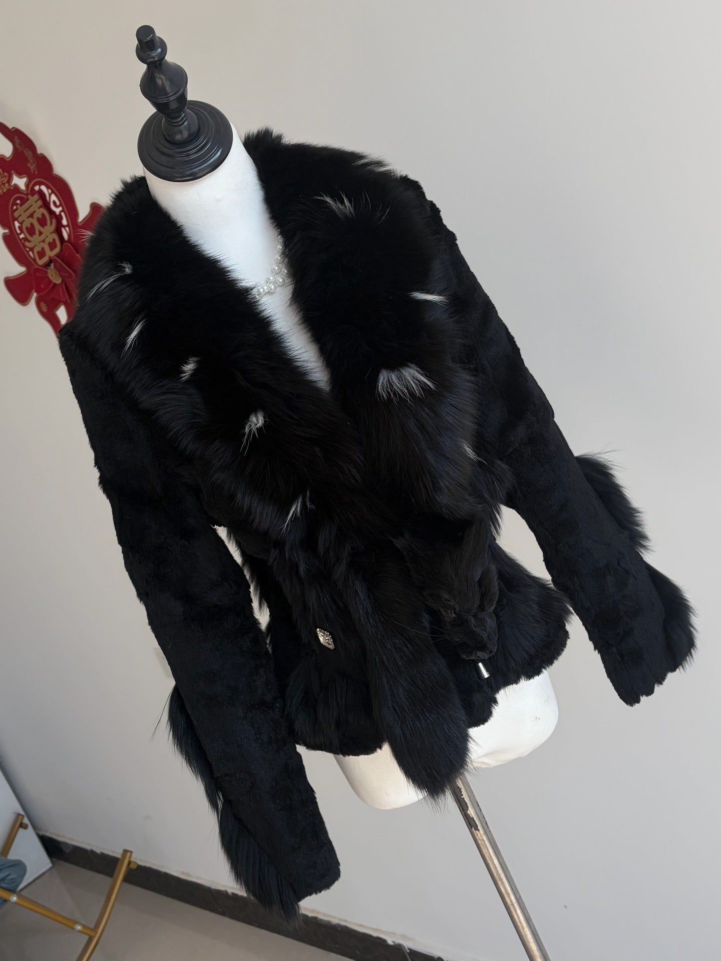 Vintage black fox fur coat