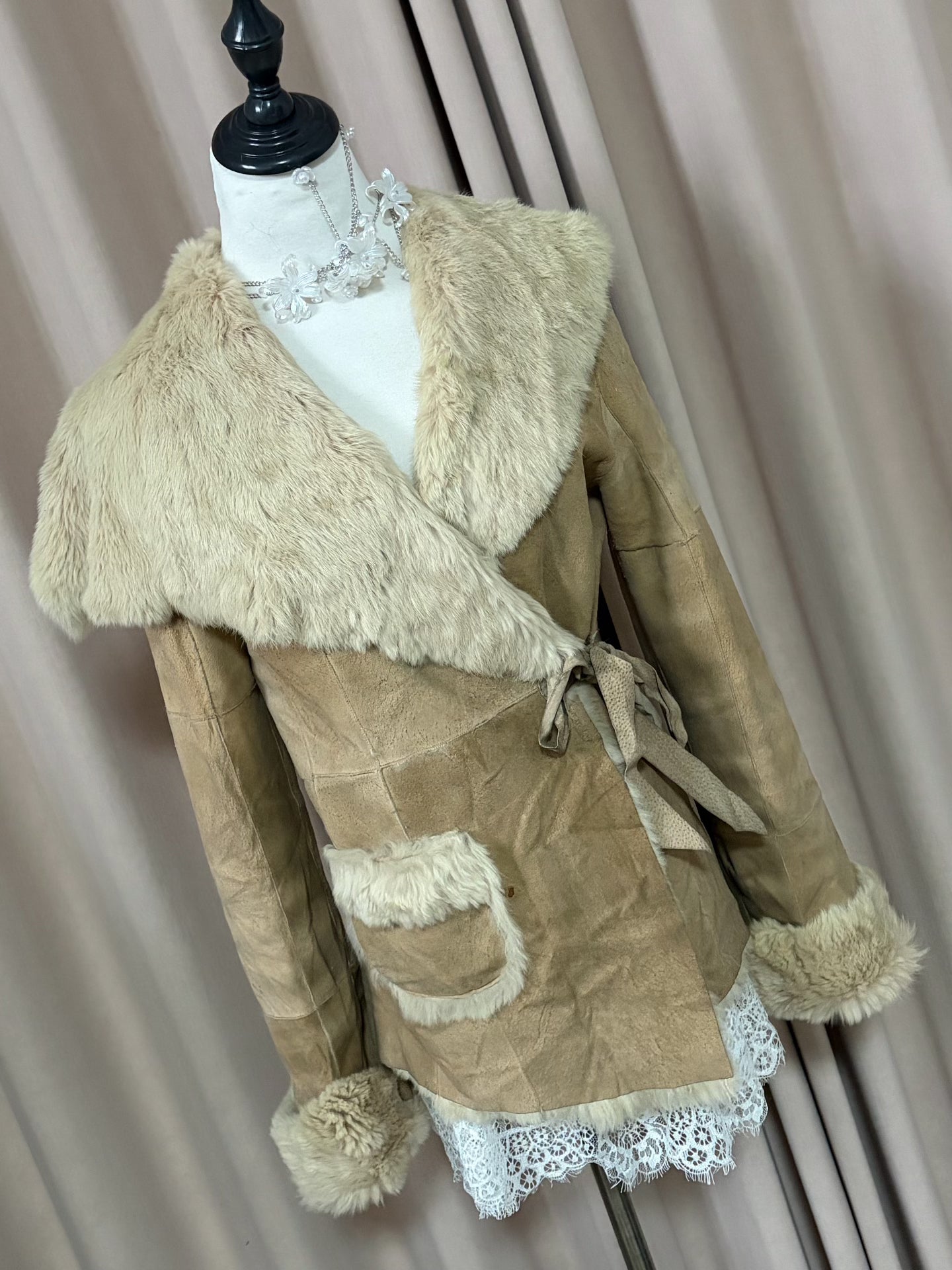 Vintage beige real fur coat