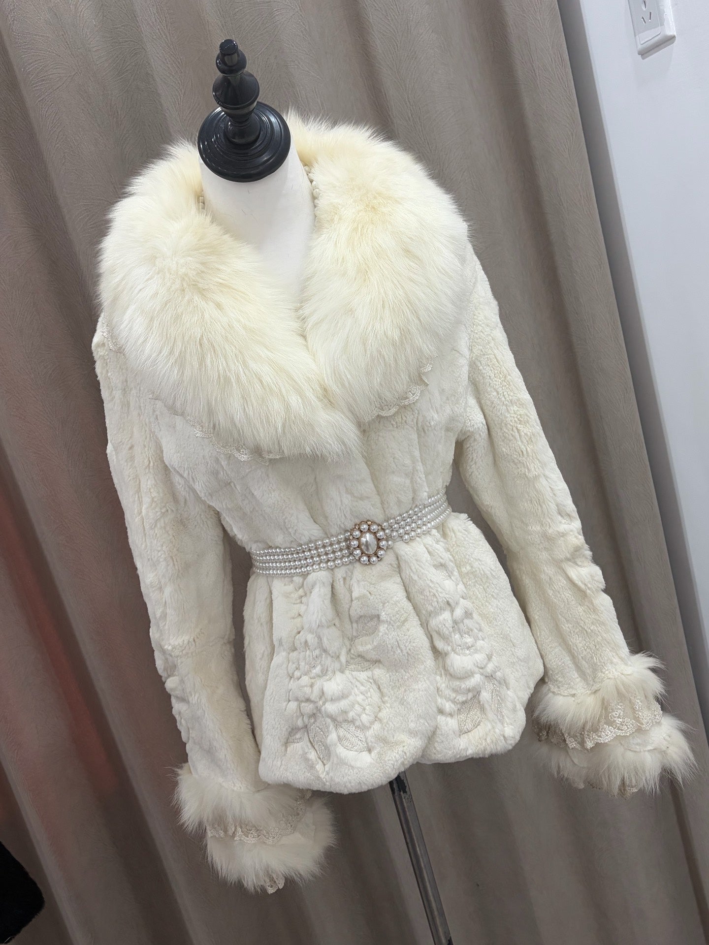 Vintage white genuine fur coat