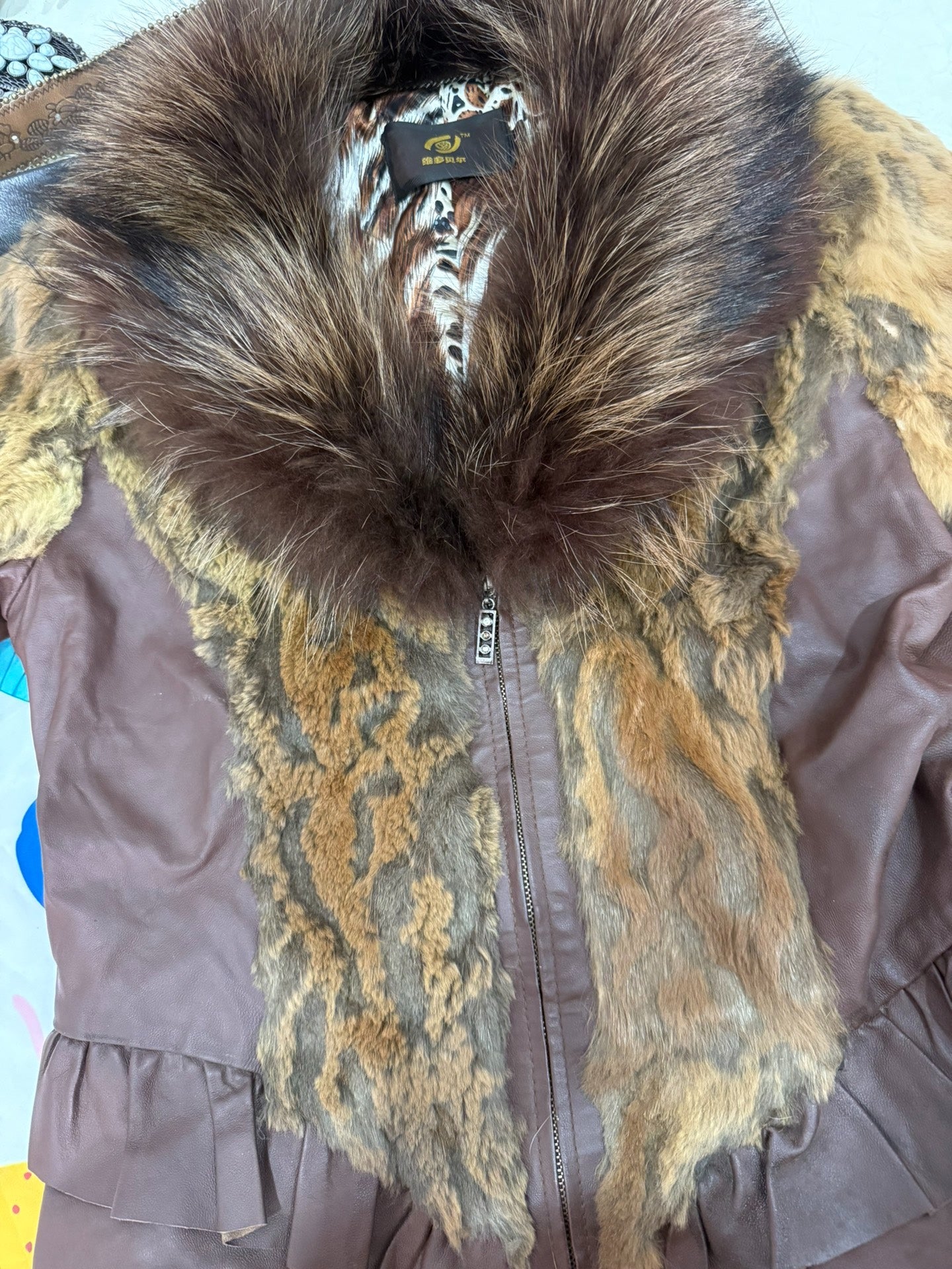 Vintage genuine leather and mink fur short jacket