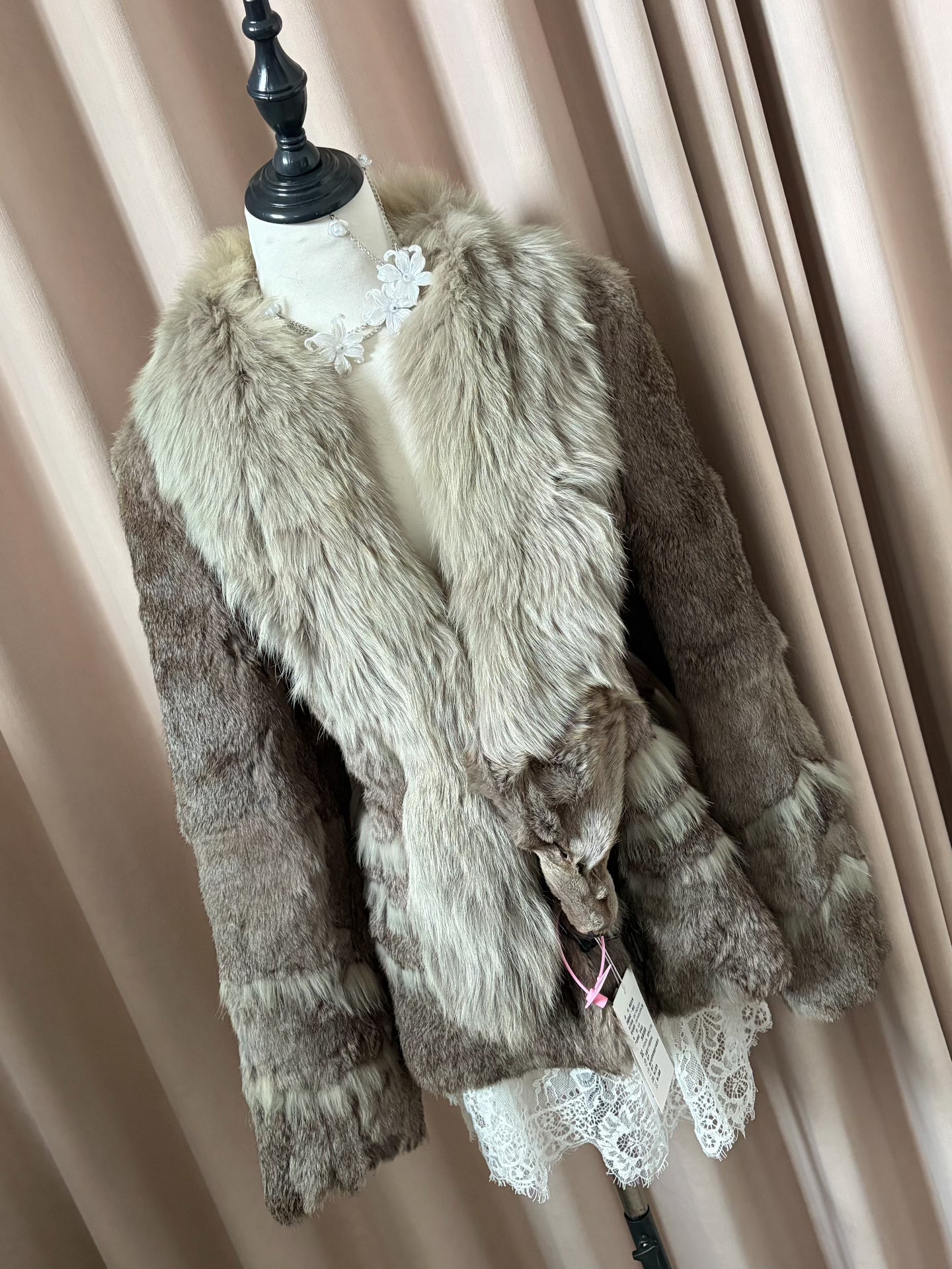 Vintage grey genuine fur coat