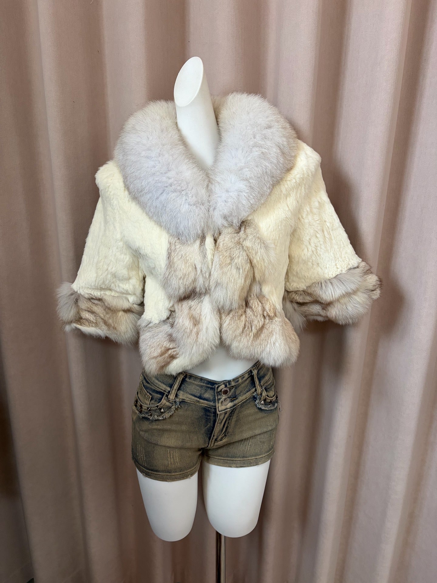 Vintage cream genuine fur shawl coat