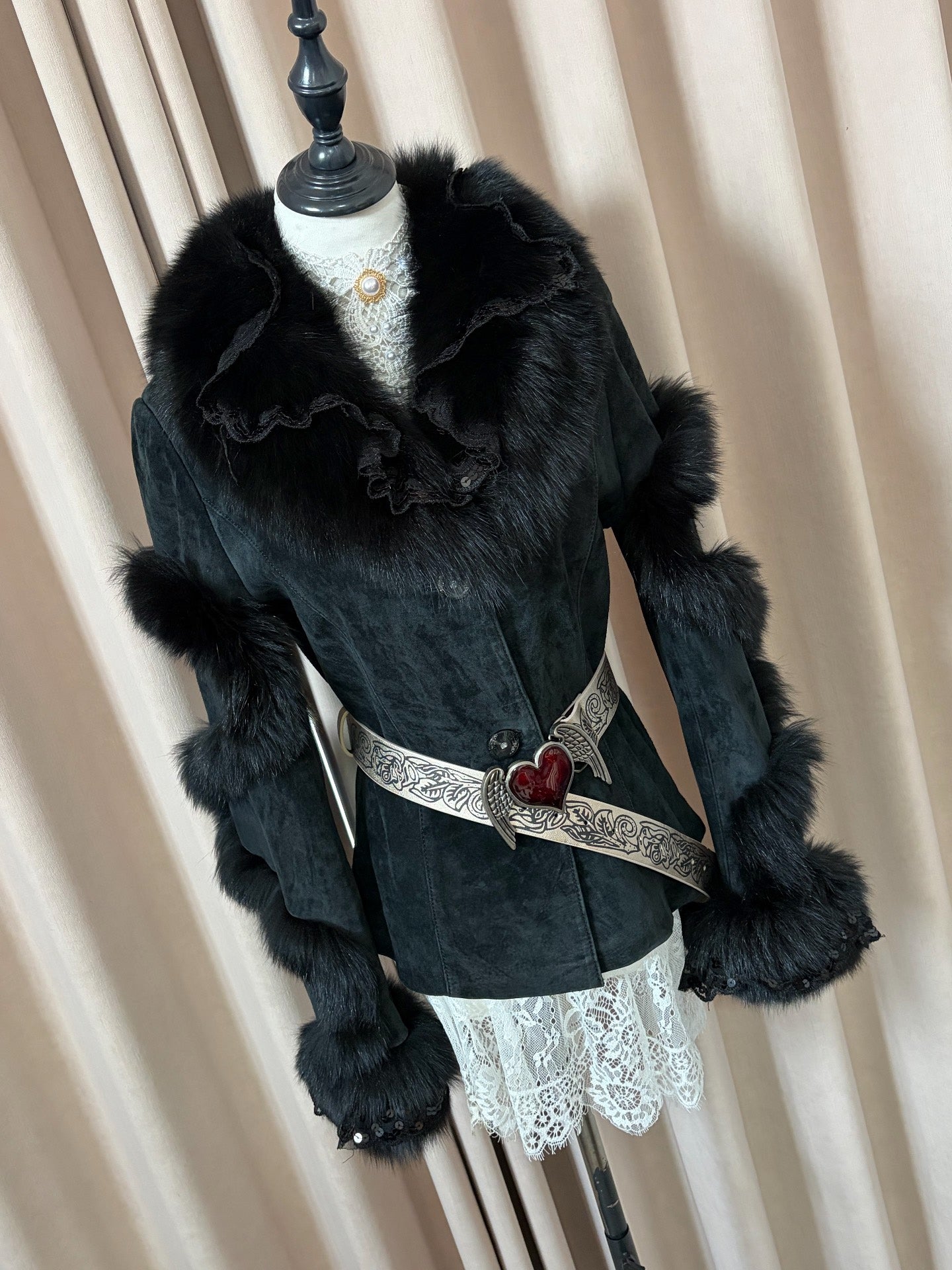 Vintage black real fur coat