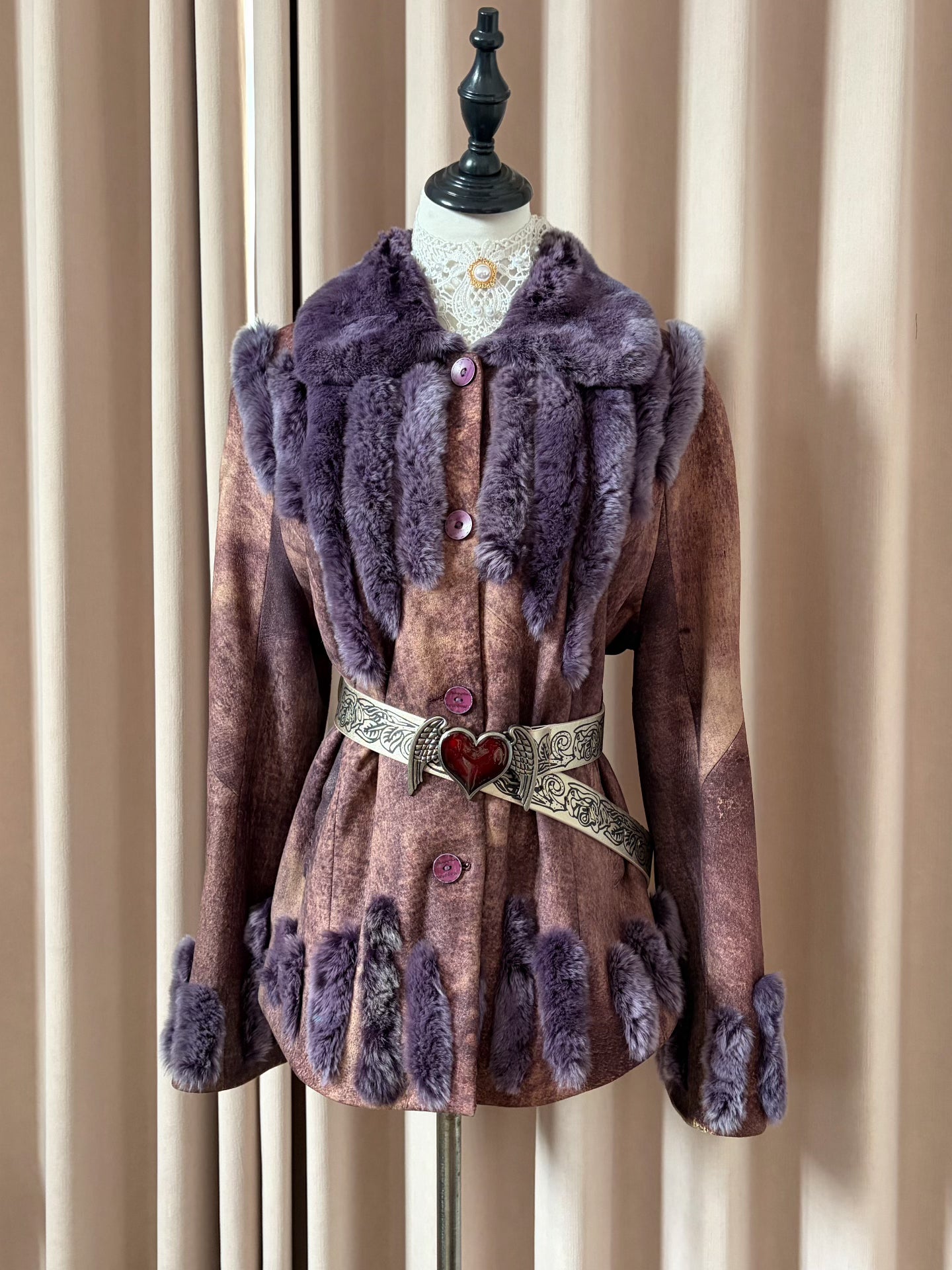 Vintage purple genuine fur coat