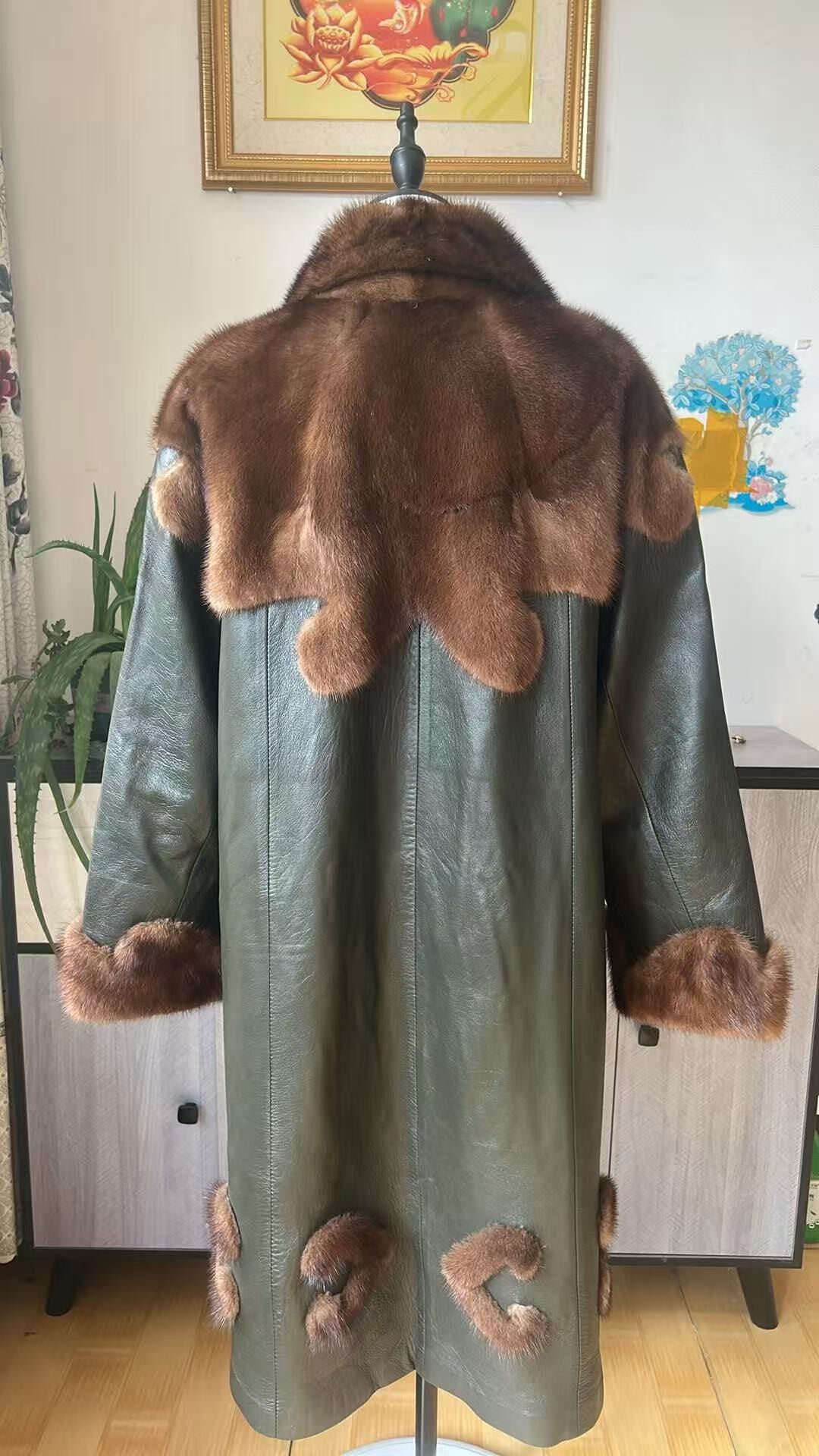Vintage genuine leather long coat