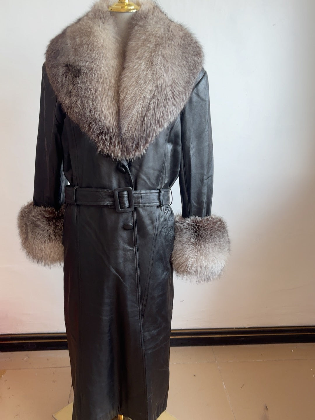 Vintage genuine leather long coat