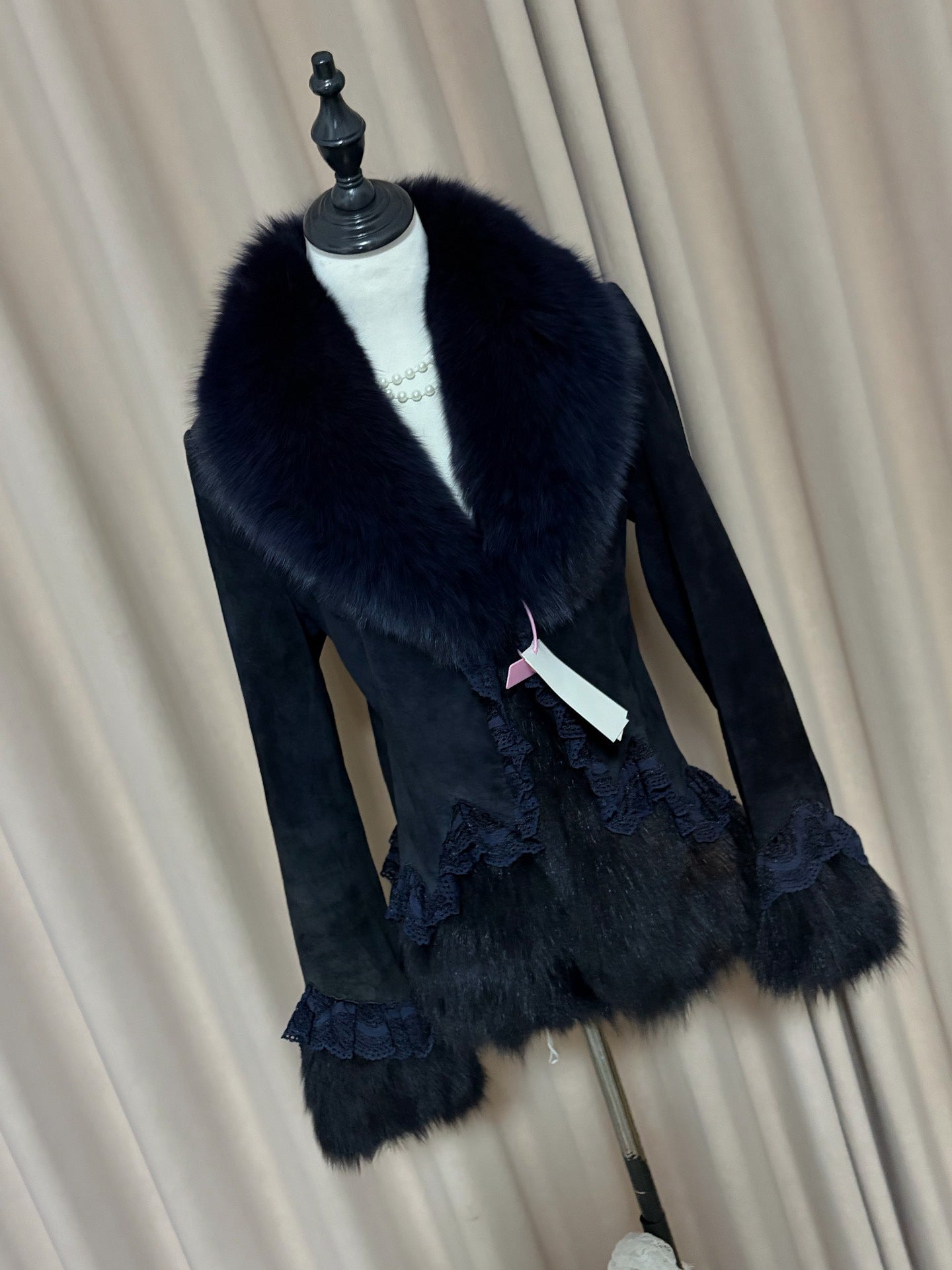 Vintage navy blue genuine fur coat