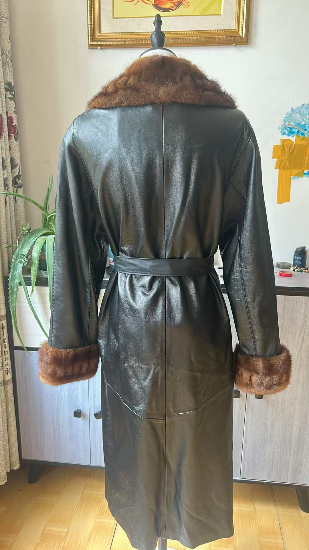 Vintage genuine leather long coat