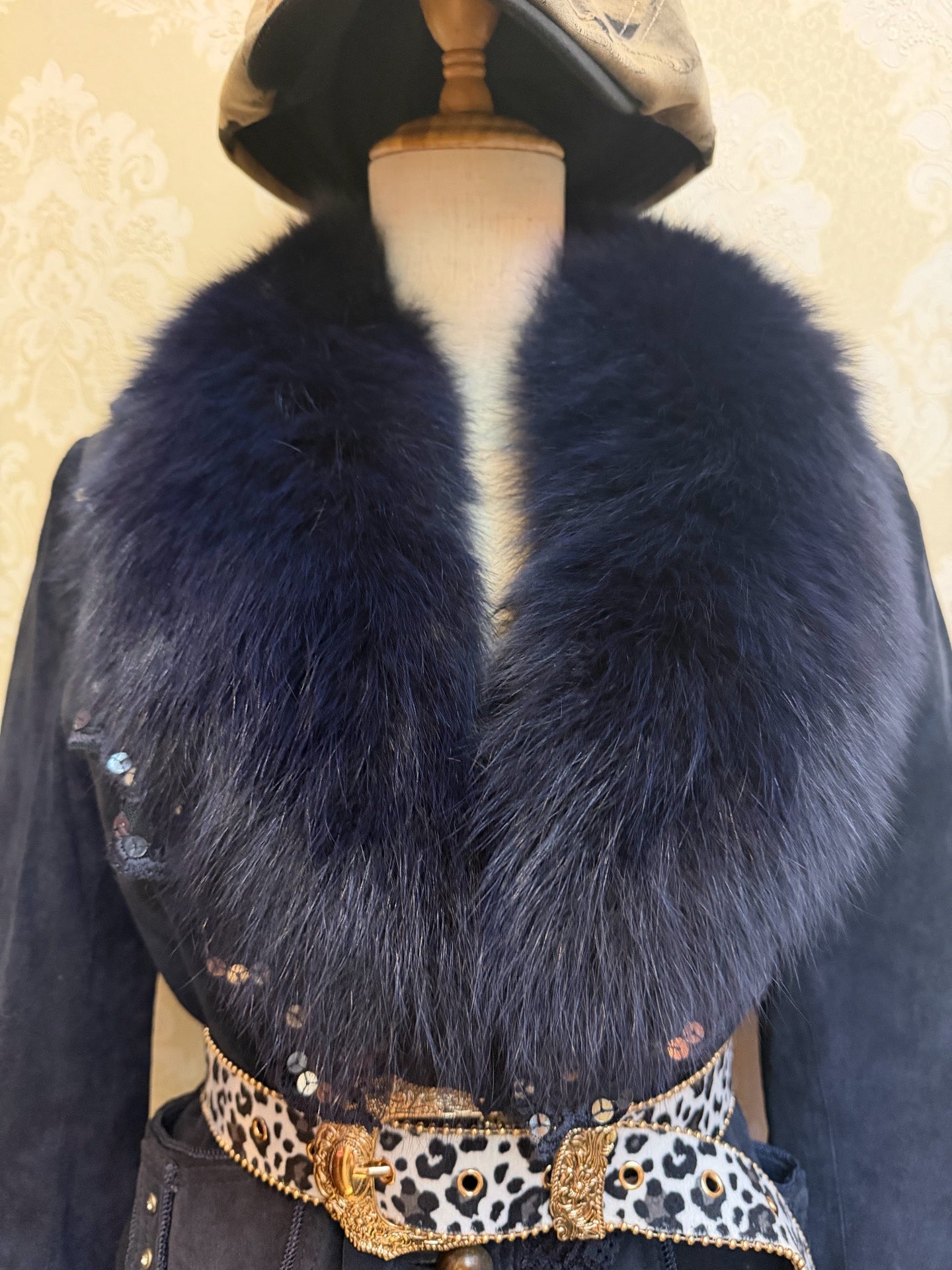 Vintage Dark Blue Genuine Fur Coat