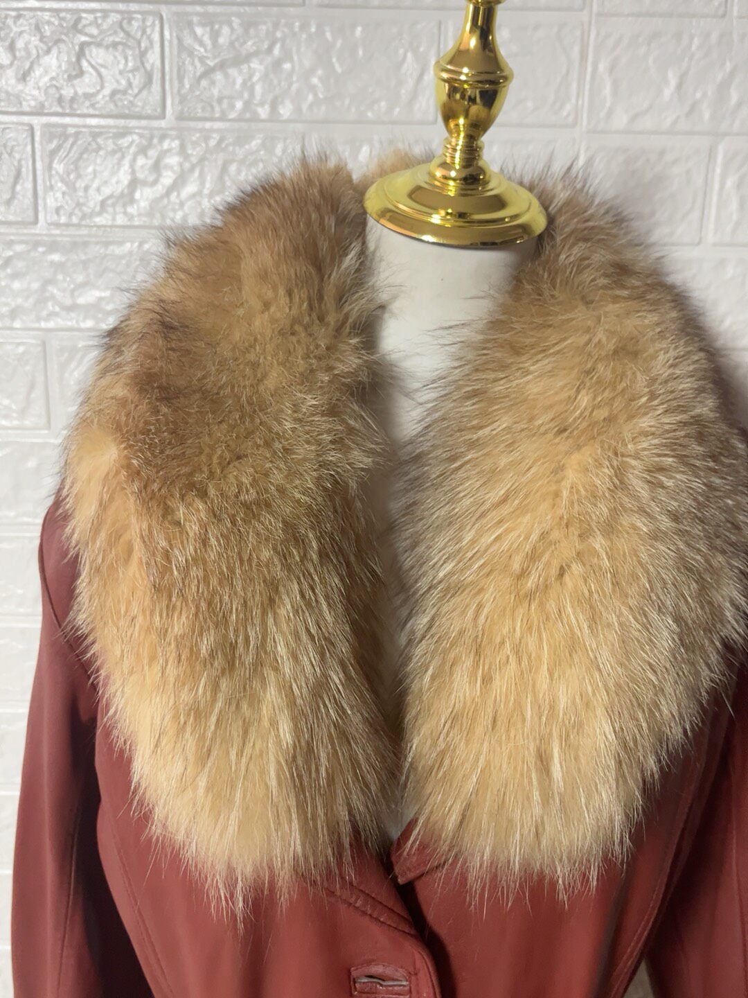 Vintage red genuine leather long coat