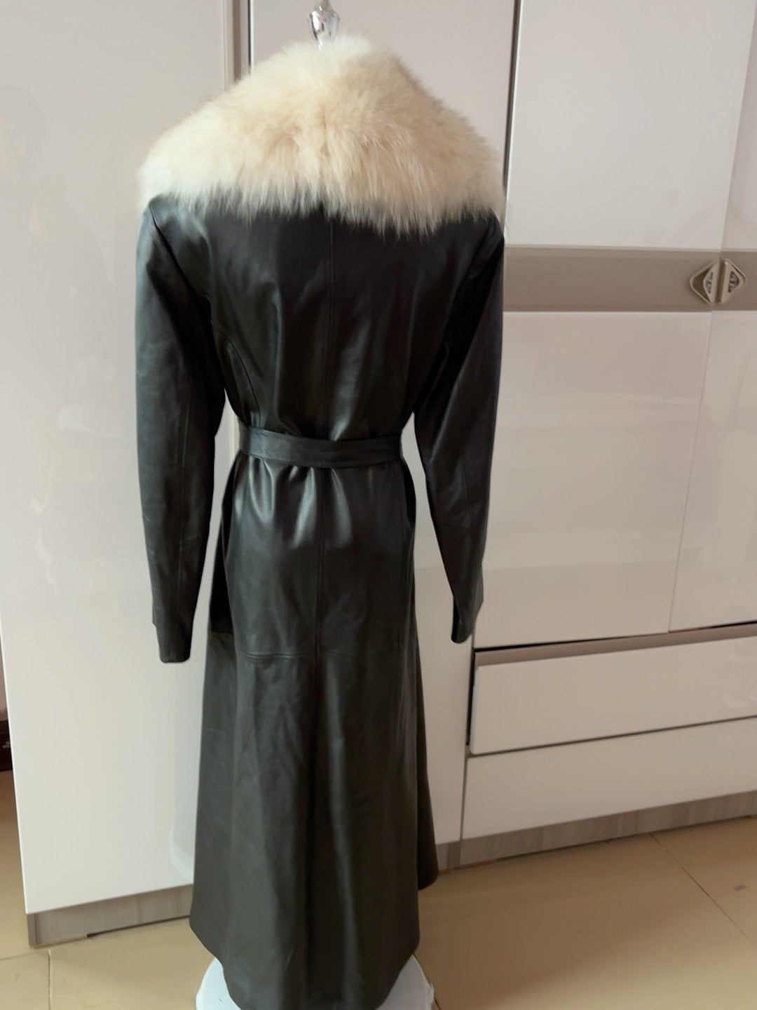 Vintage black genuine leather long coat