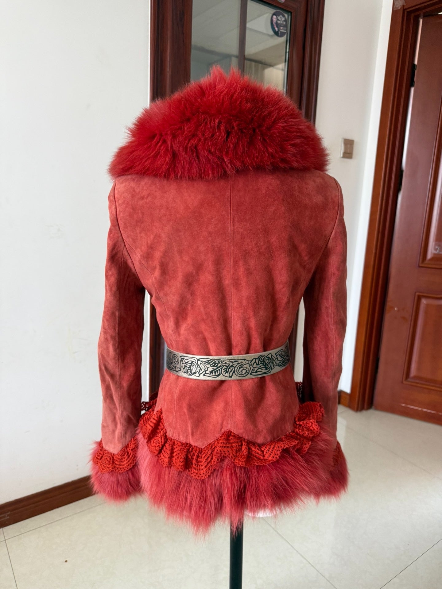 Vintage red real fur coat