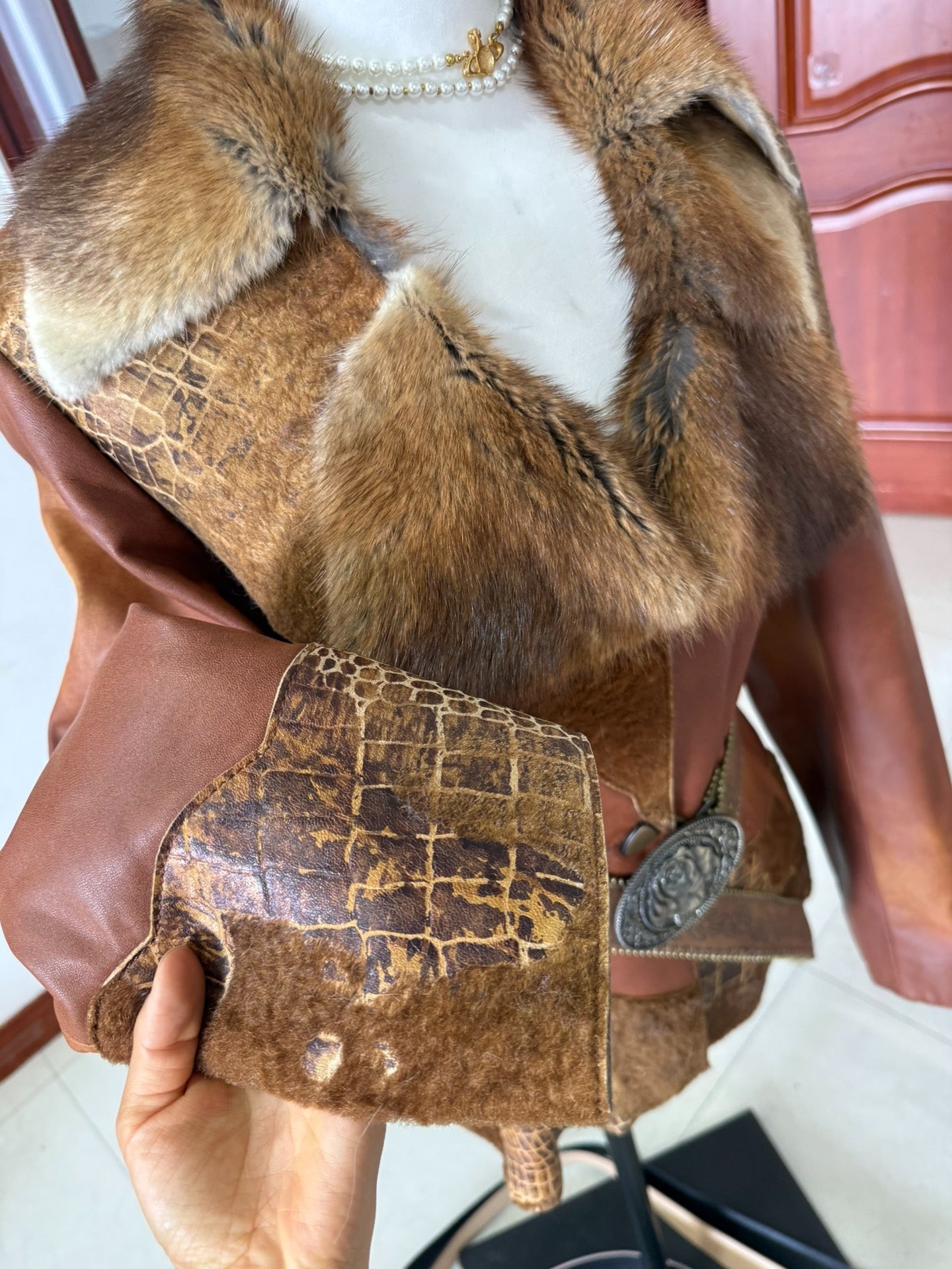 Vintage genuine shearling and leather coat