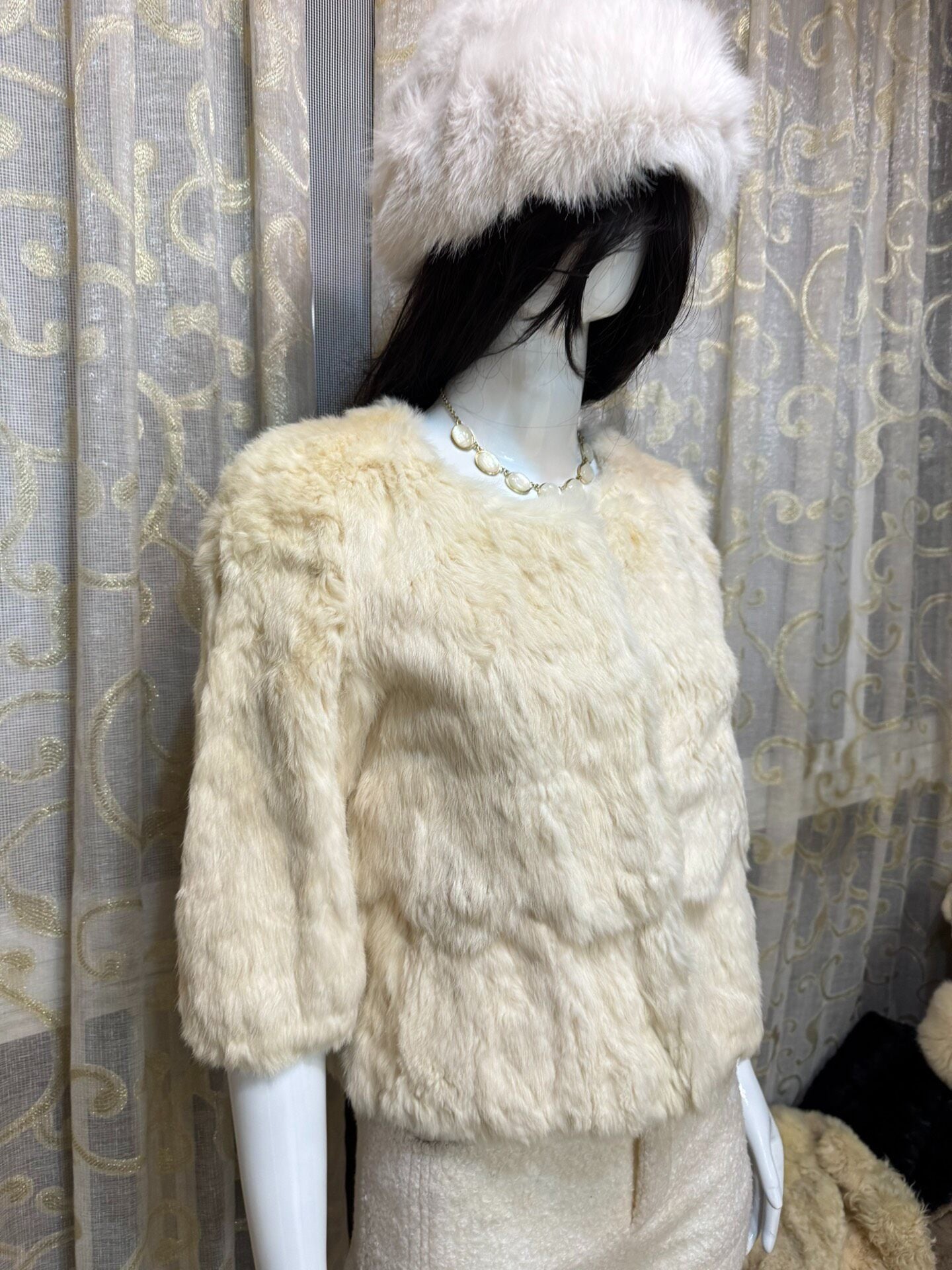 Vintage White Genuine Fur Coat