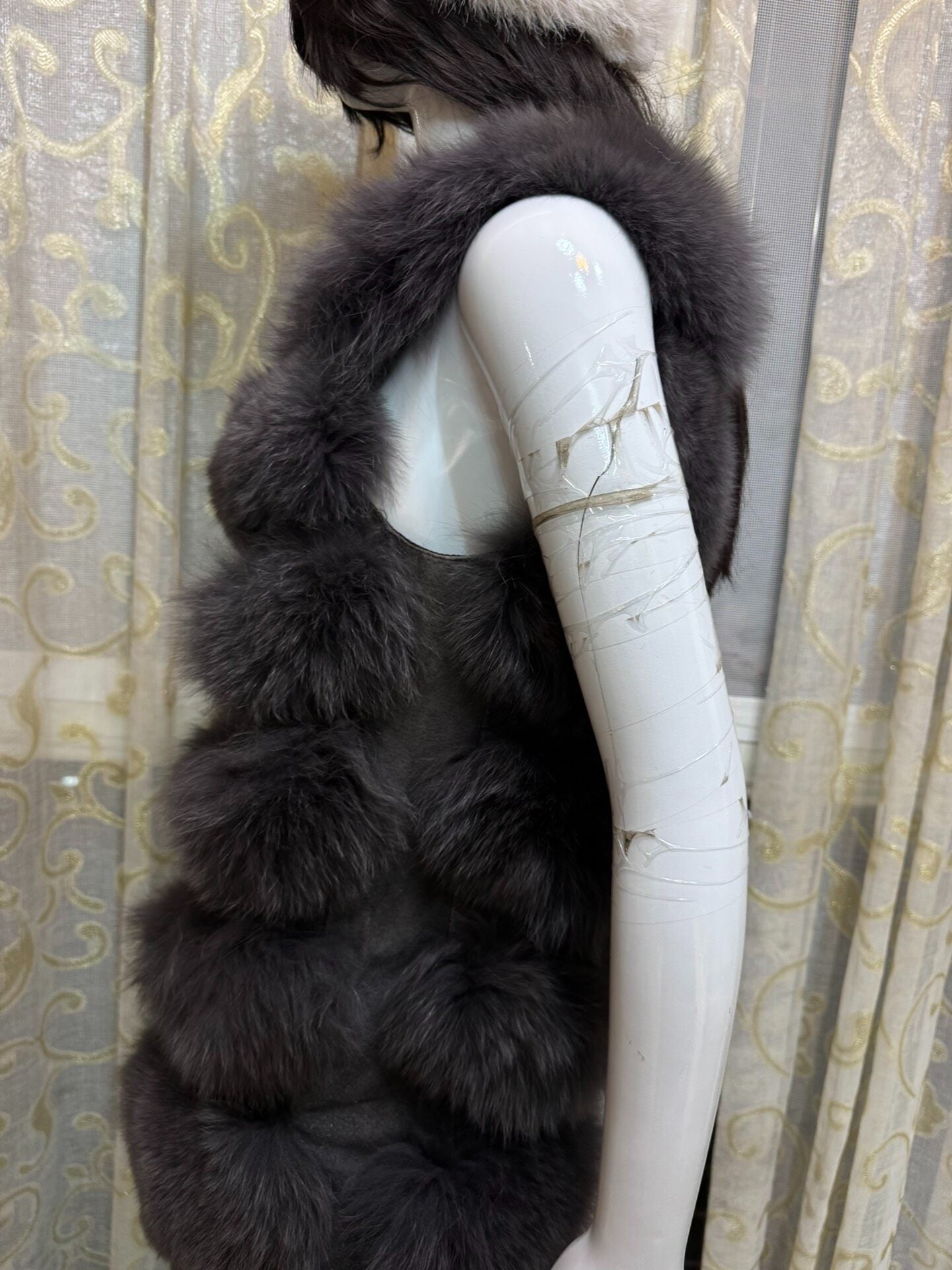 Vintage Charcoal Grey Genuine Fur Vest