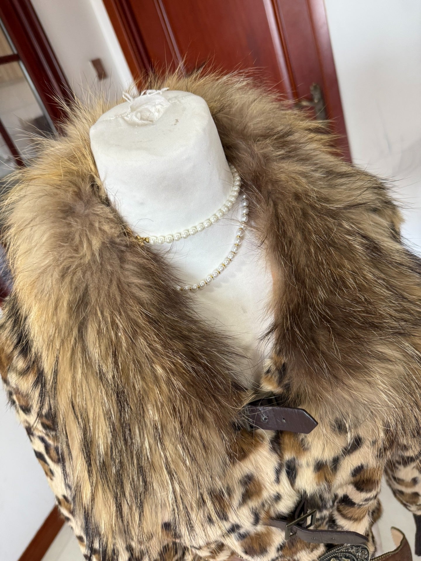 Vintage leopard-print rabbit fur coat