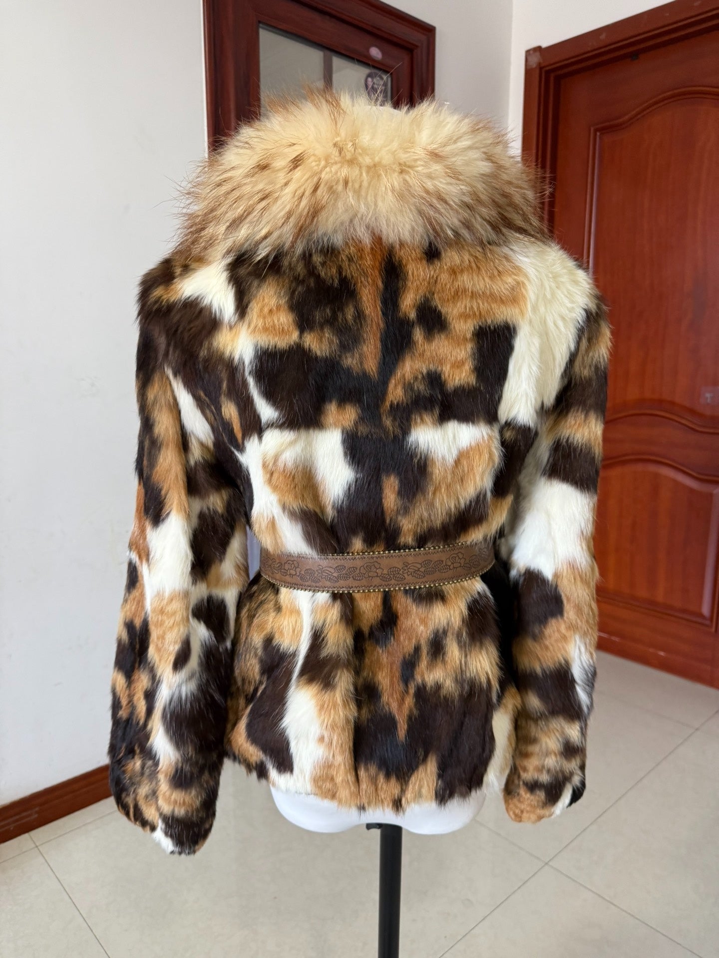 Vintage cow-print genuine fur coat