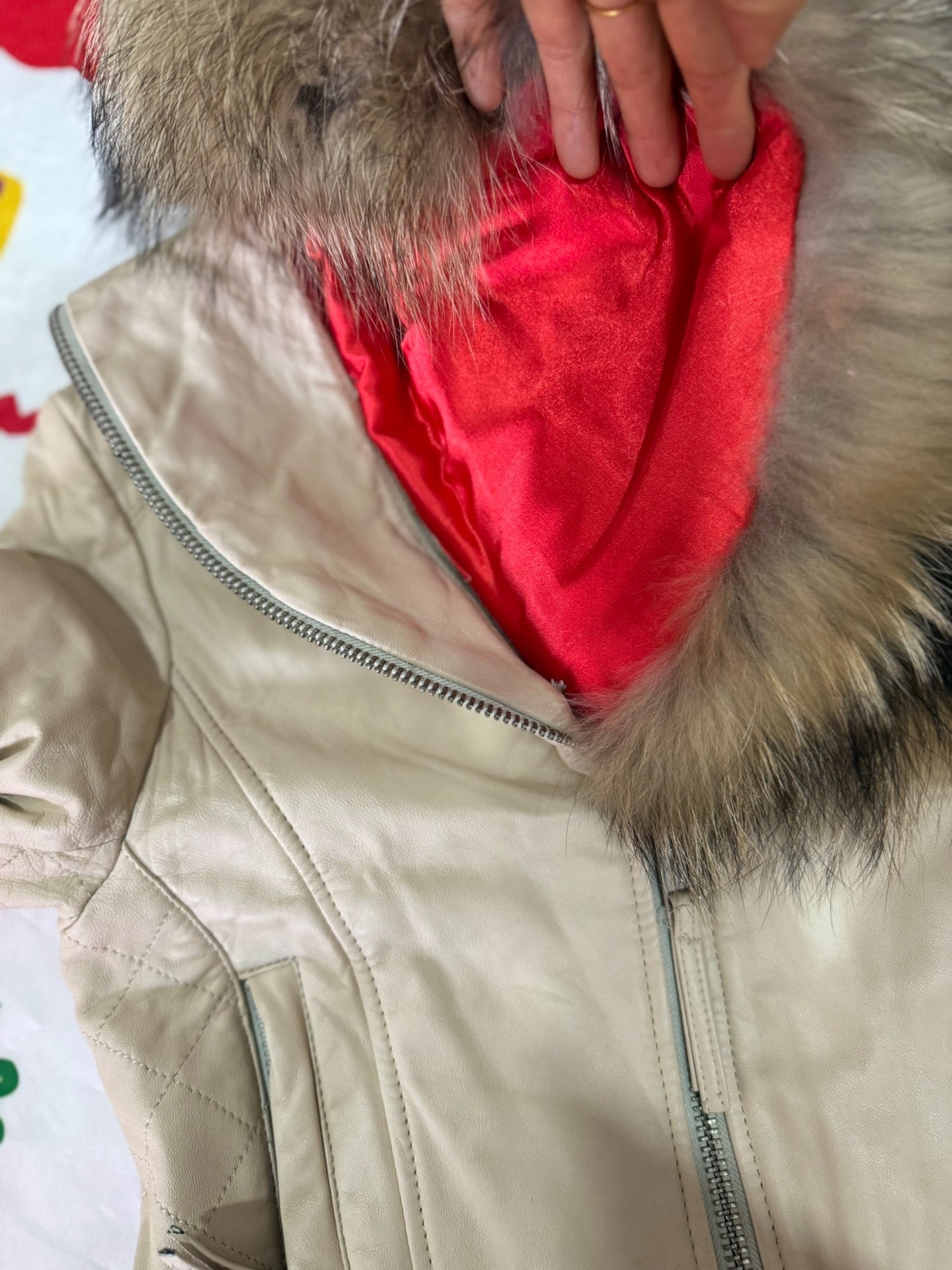 Vintage light khaki genuine fur coat