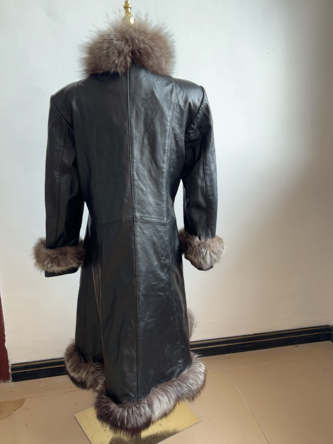 Vintage genuine leather long coat
