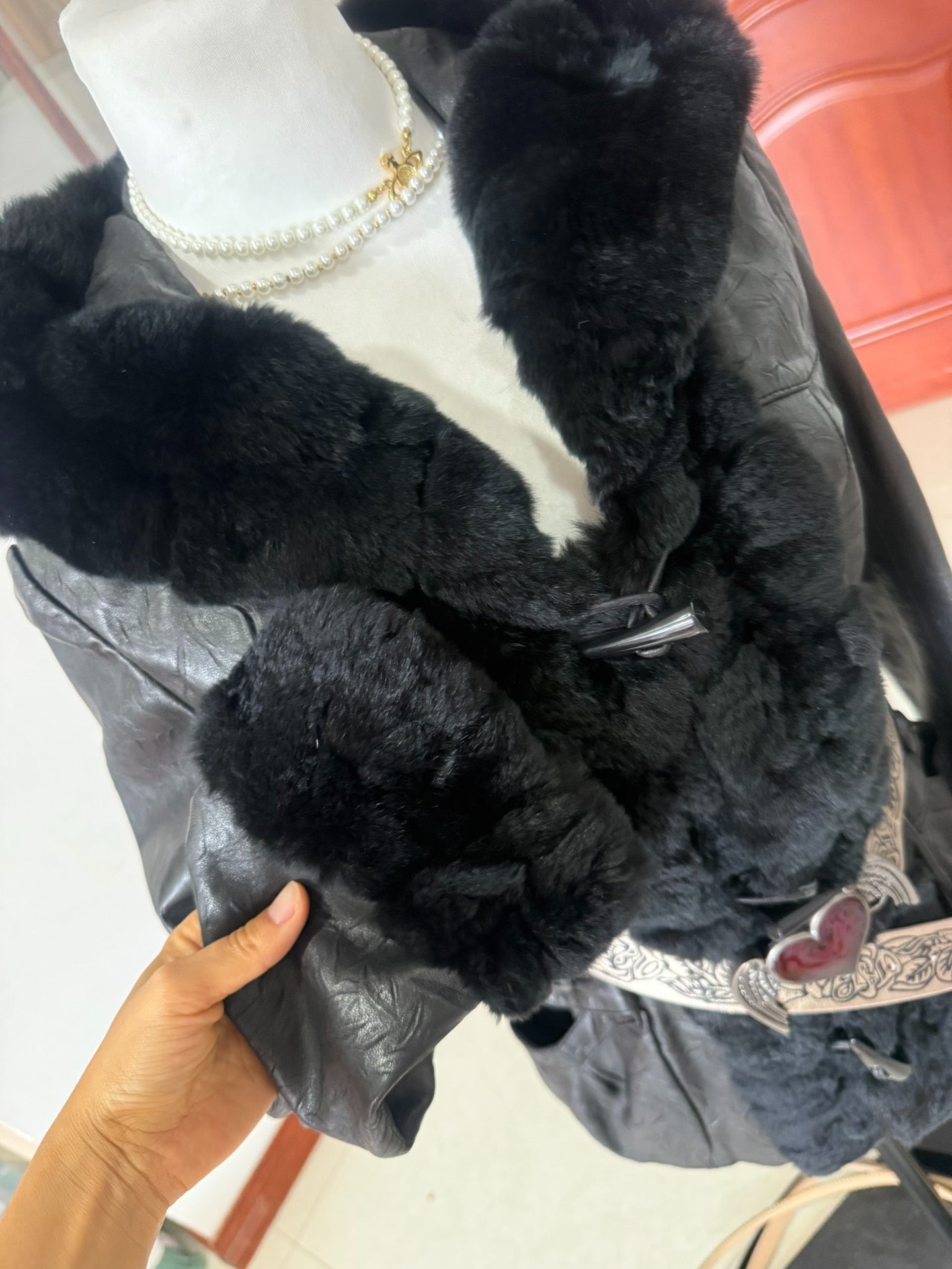 Vintage black fur-collar coat