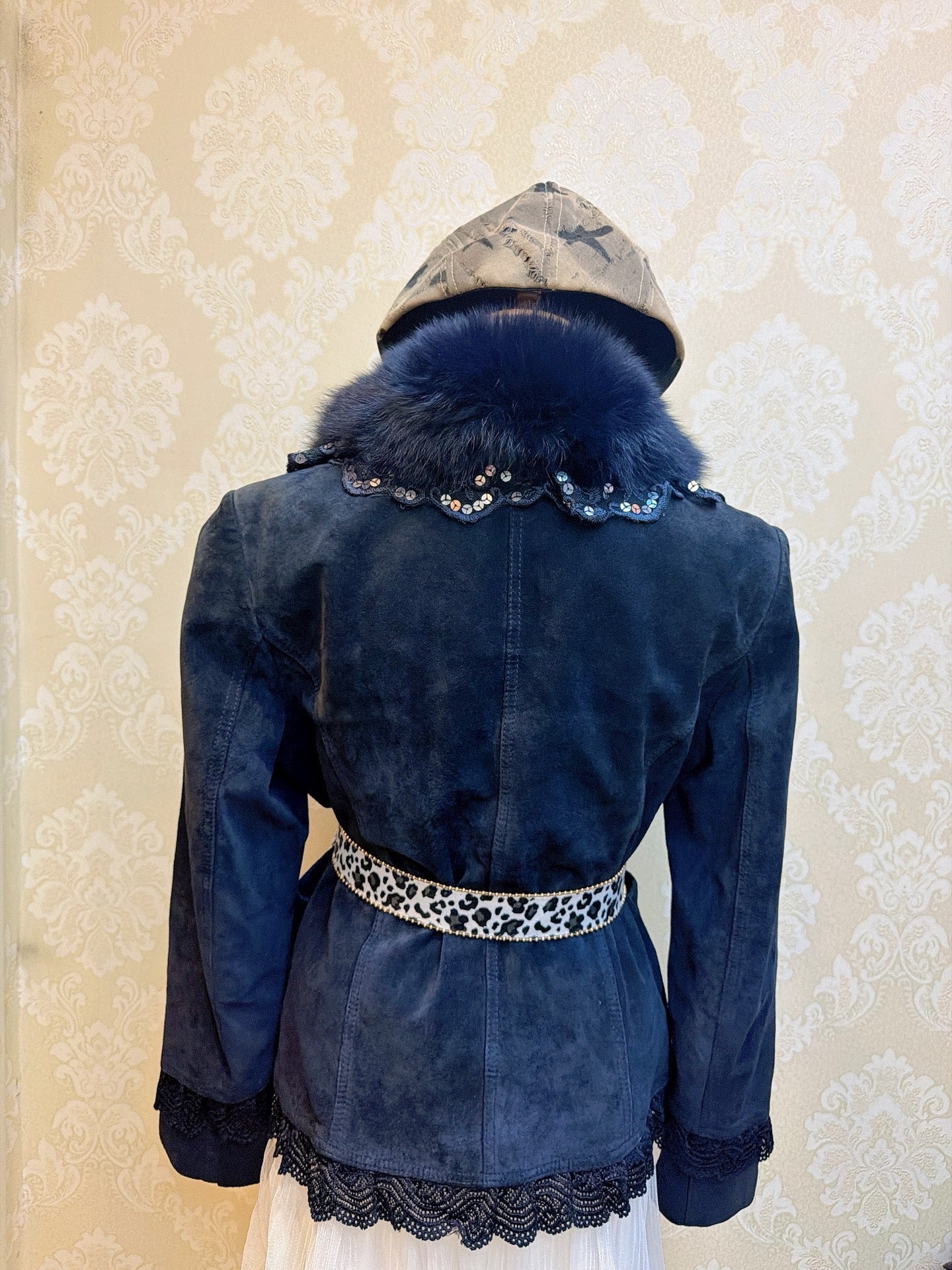 Vintage Dark Blue Genuine Fur Coat