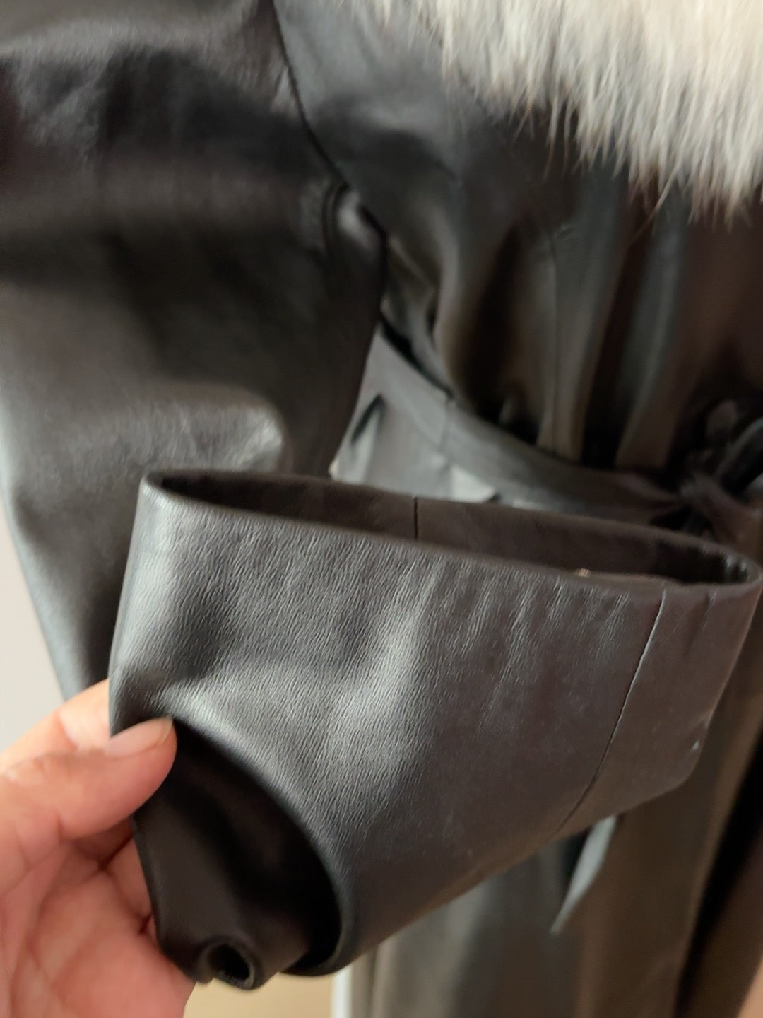 Vintage black genuine leather long coat