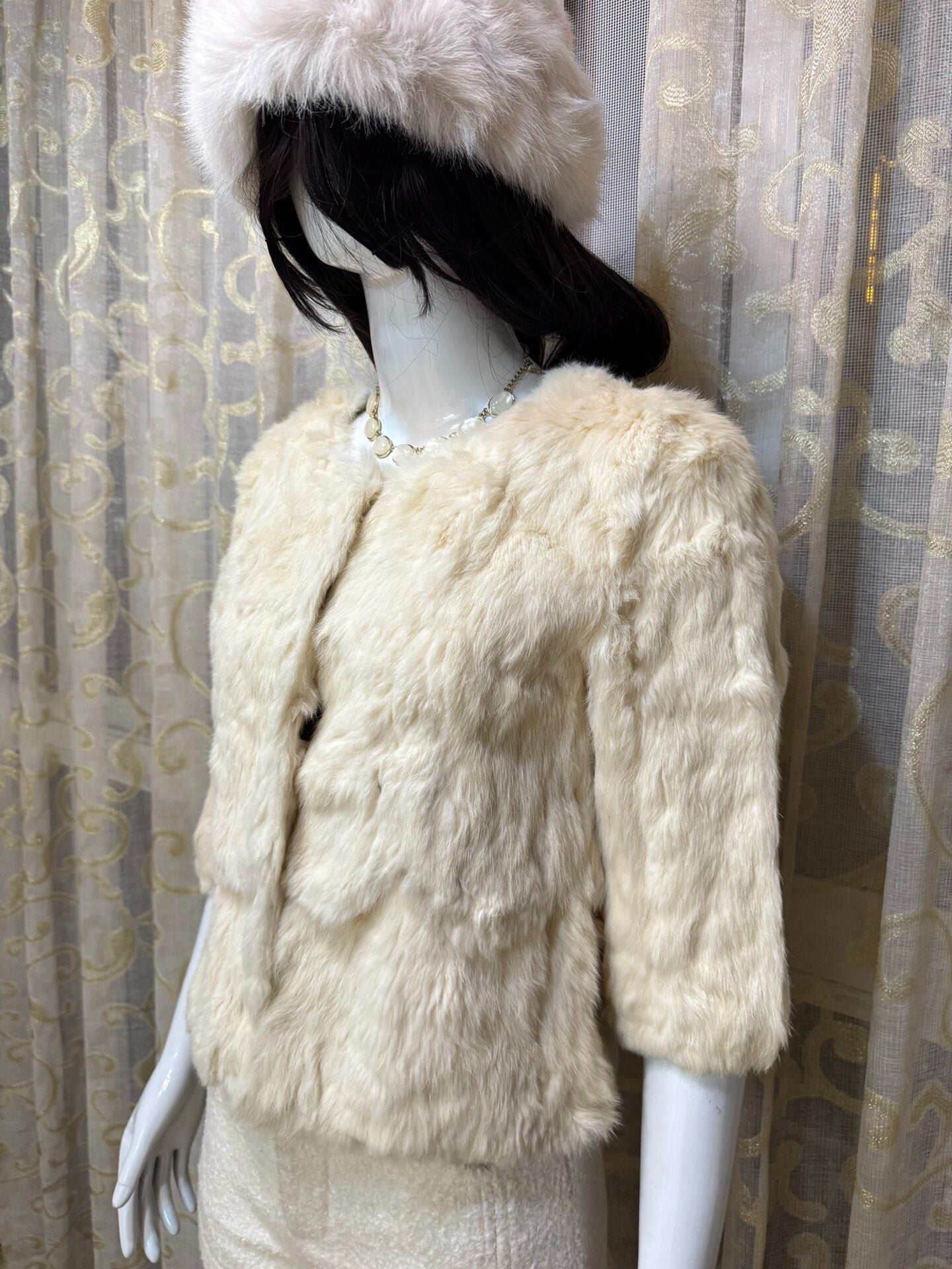 Vintage White Genuine Fur Coat
