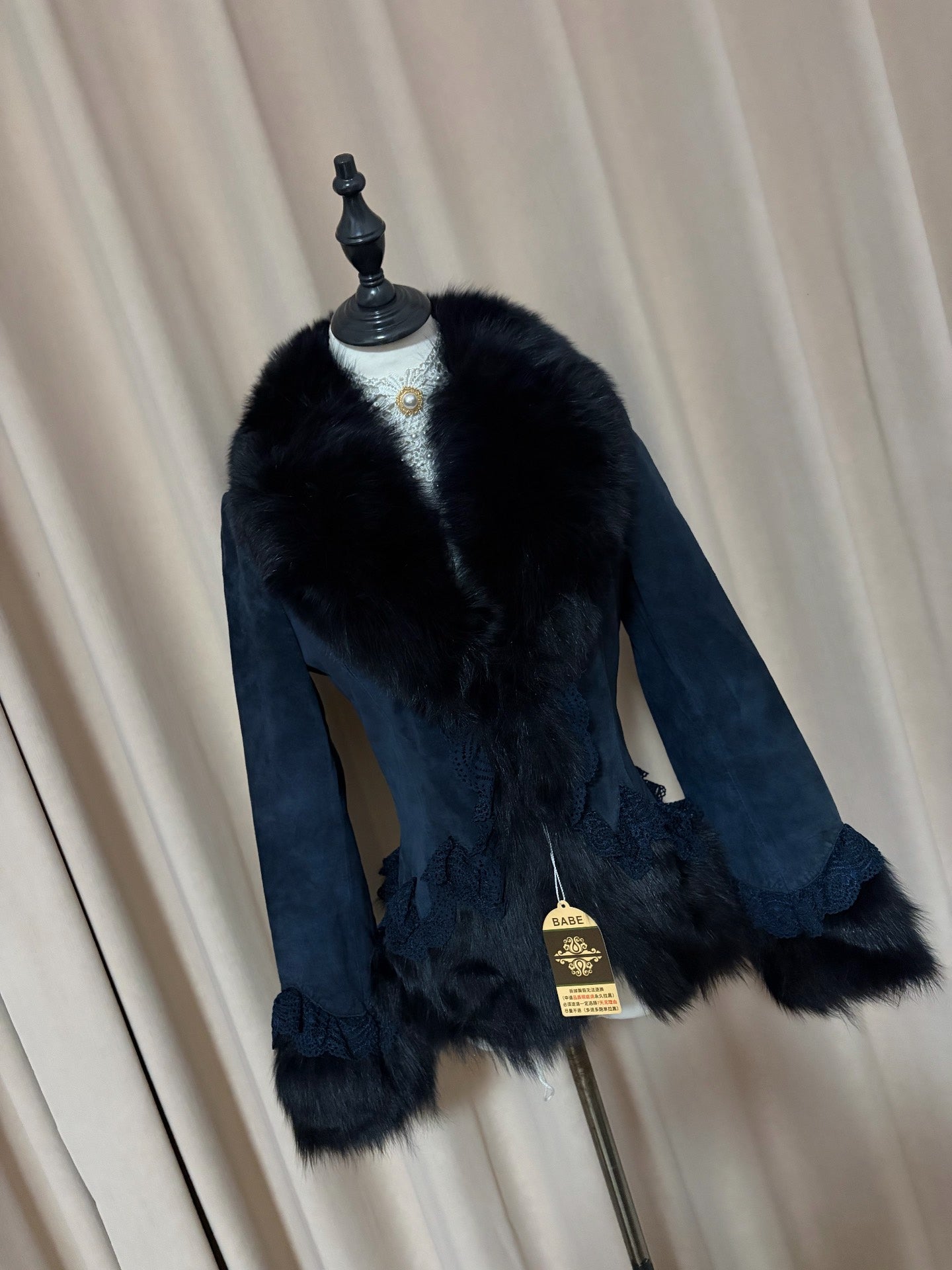 Vintage navy blue genuine fur coat