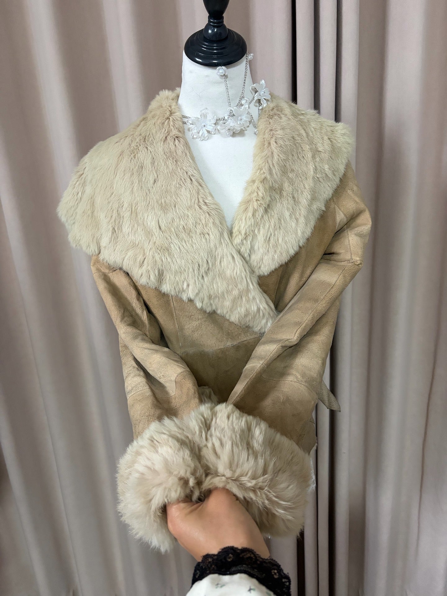 Vintage beige real fur coat