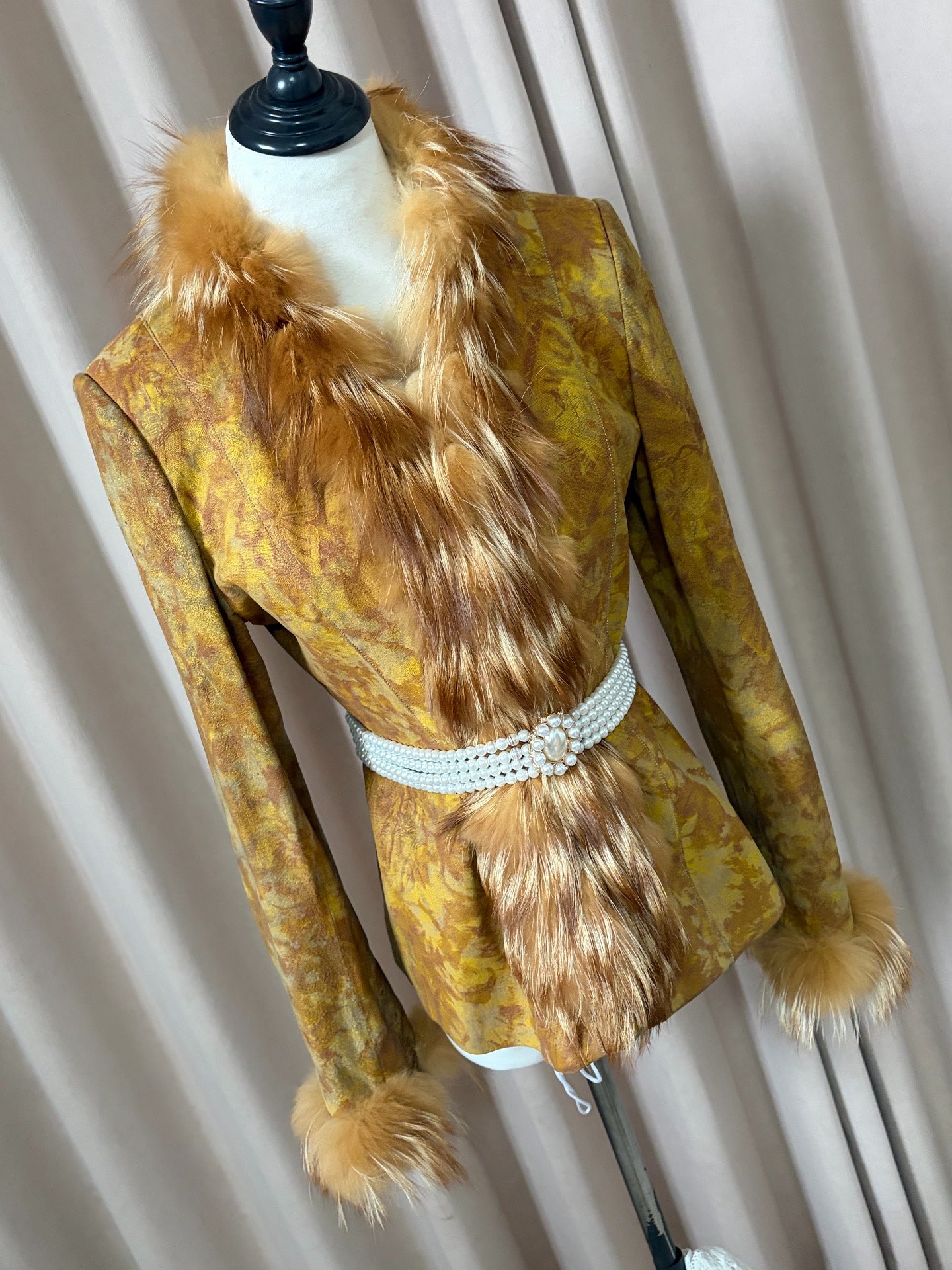 Vintage imported printed genuine leather and fur coat