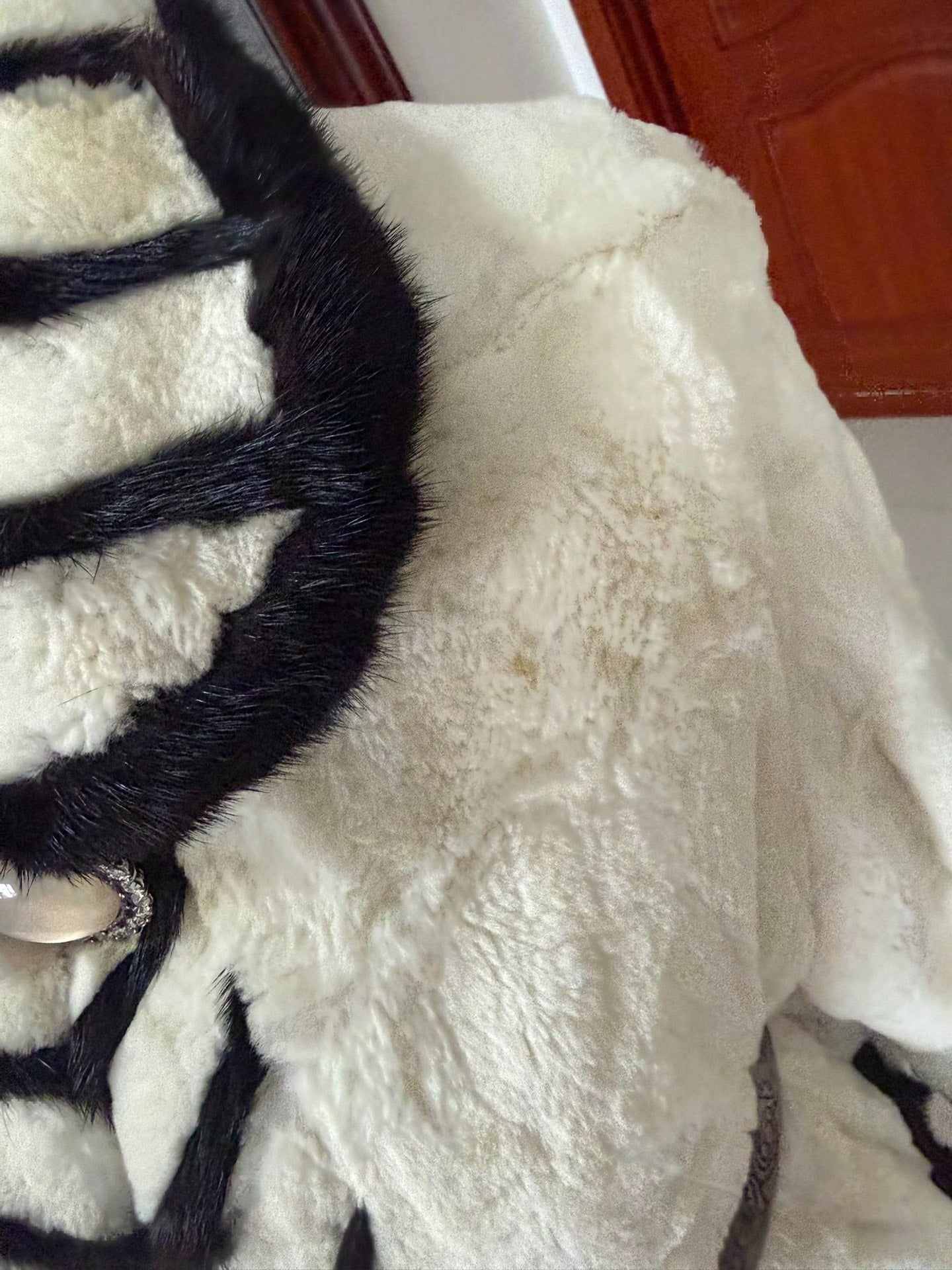 Vintage patchwork genuine fur coat with zebra print