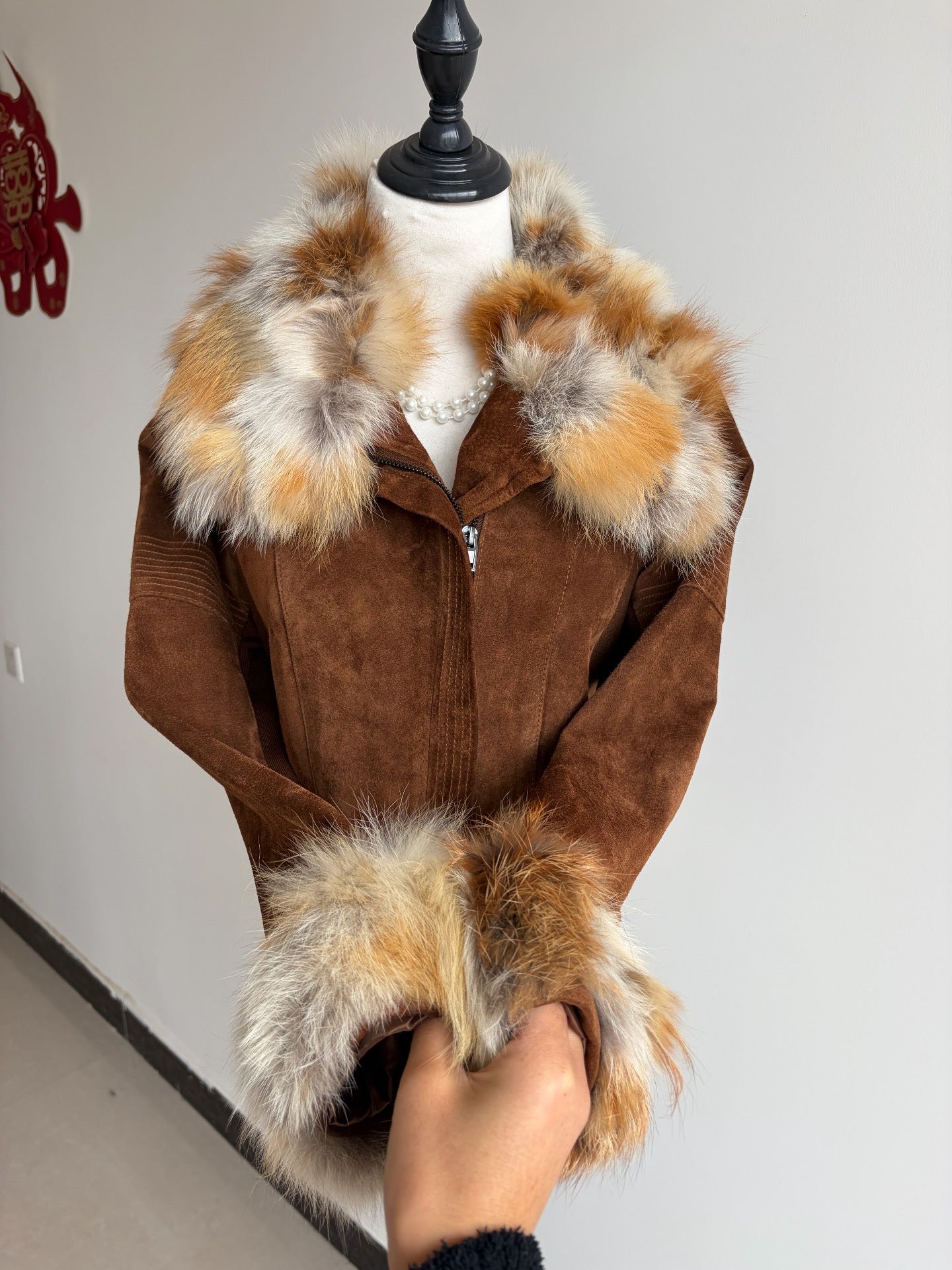 Vintage brown silver fox fur coat