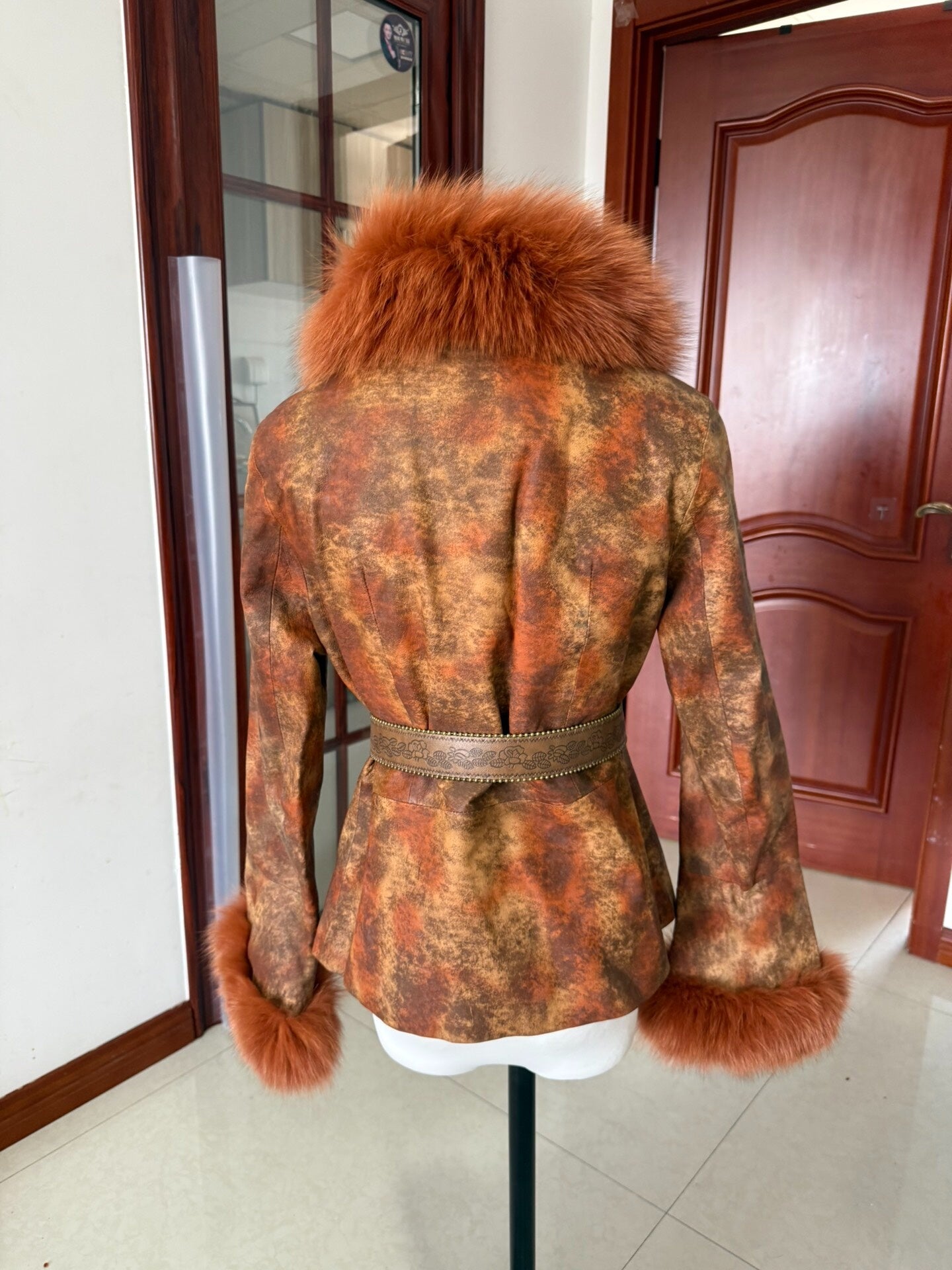 Vintage genuine fur and leather printed coat