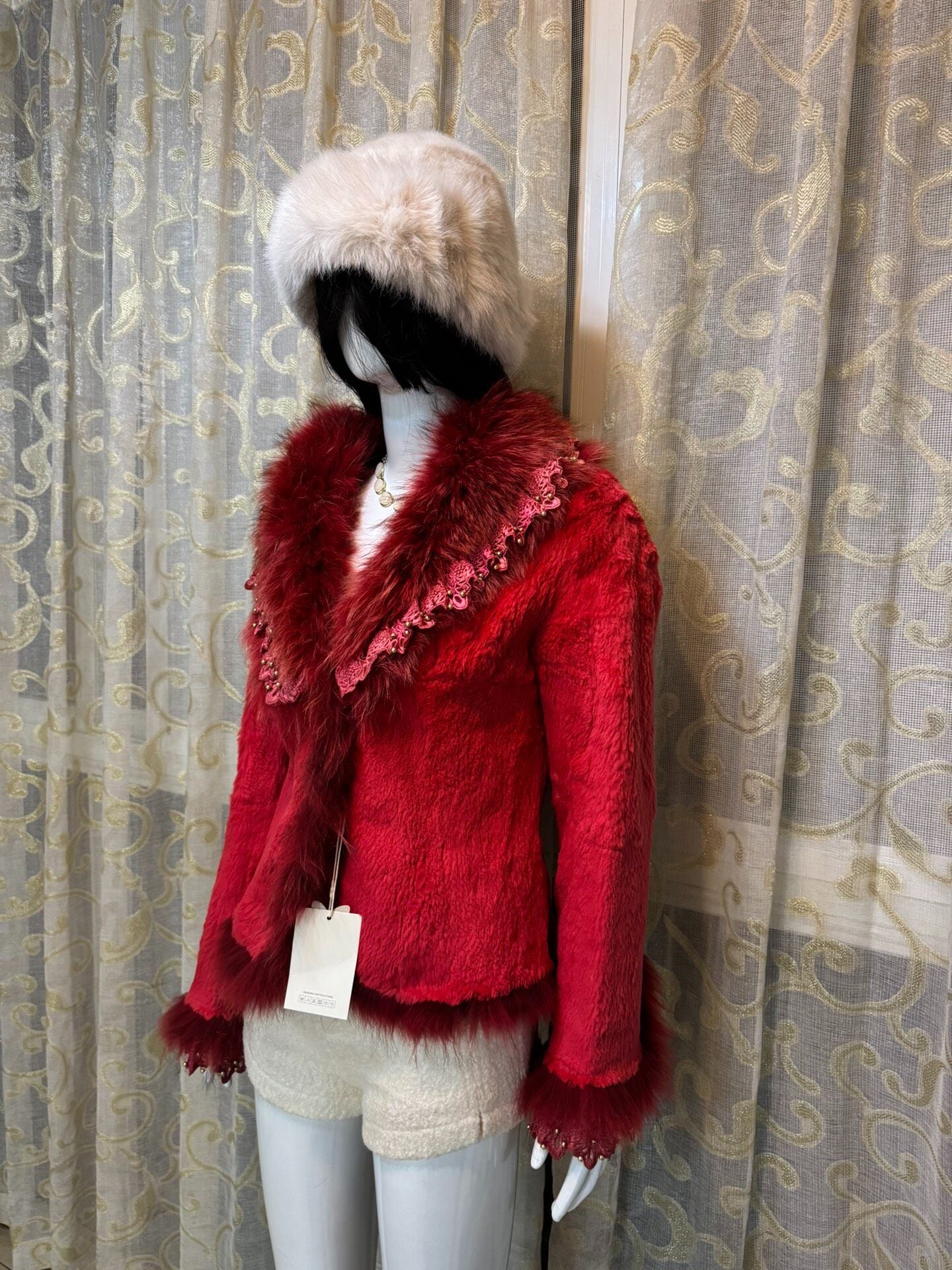 Vintage Red Genuine Fur Coat