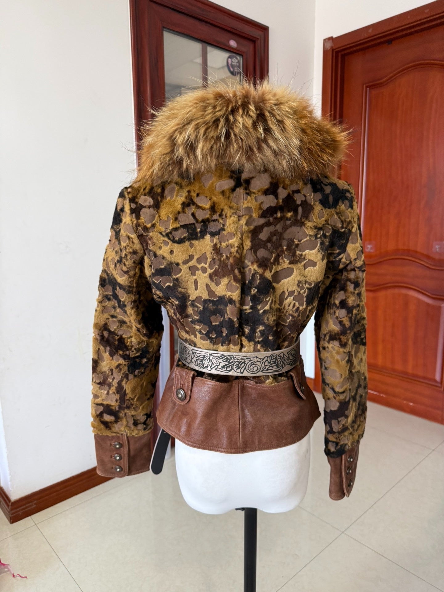 Vintage leopard-print genuine fur coat