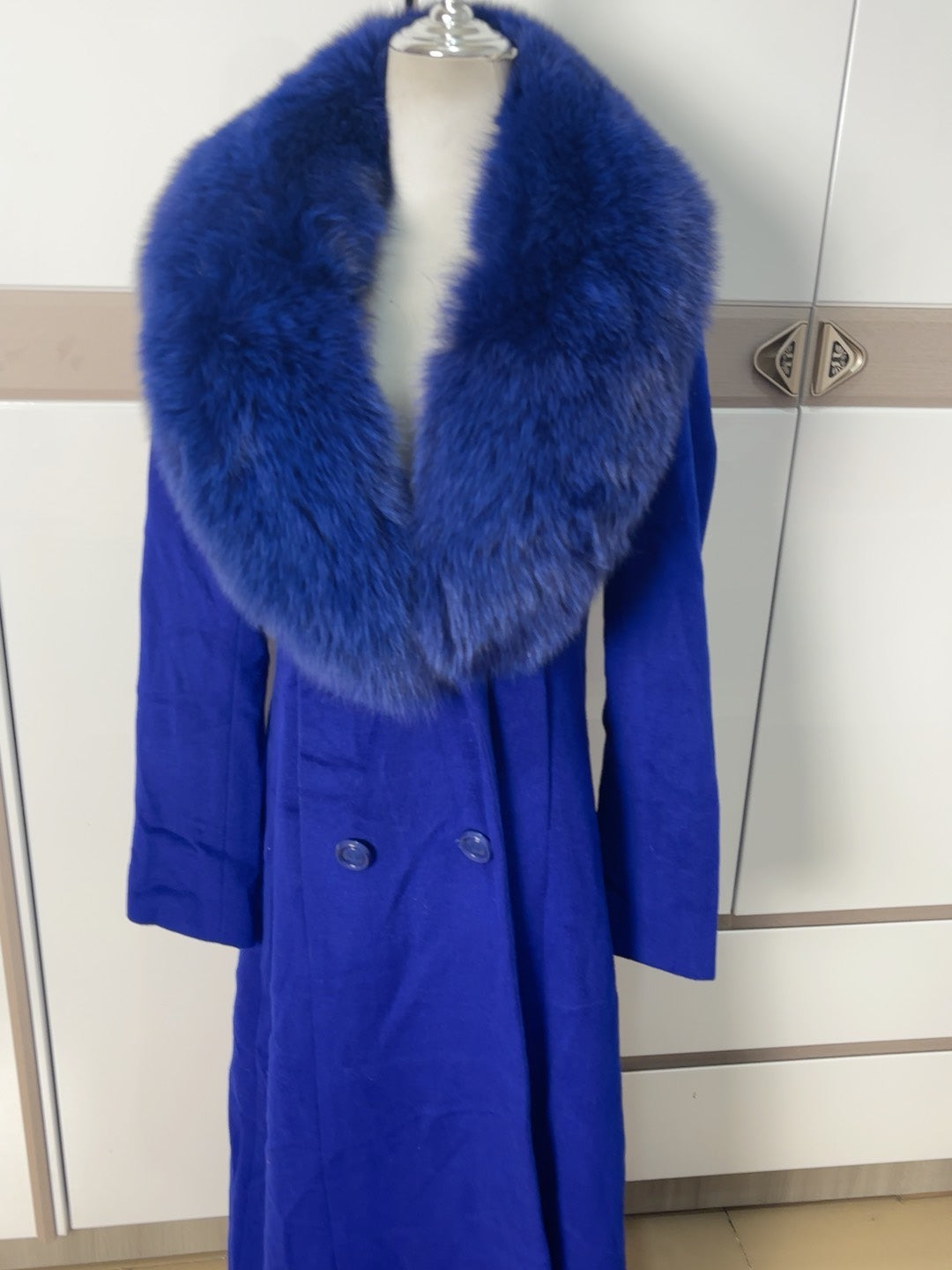 Vintage Blue Fox Fur Collar Wool Coat