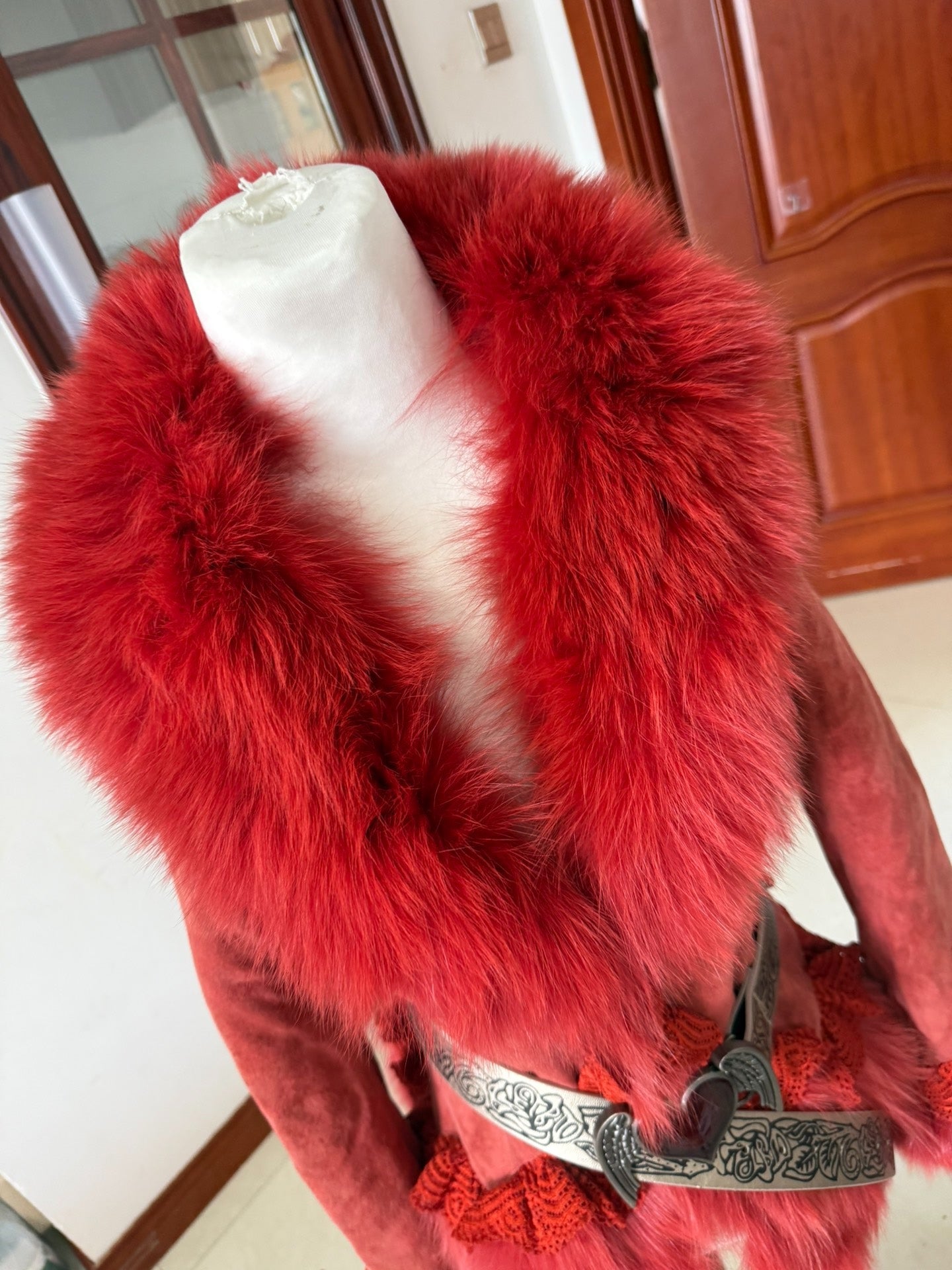 Vintage red real fur coat